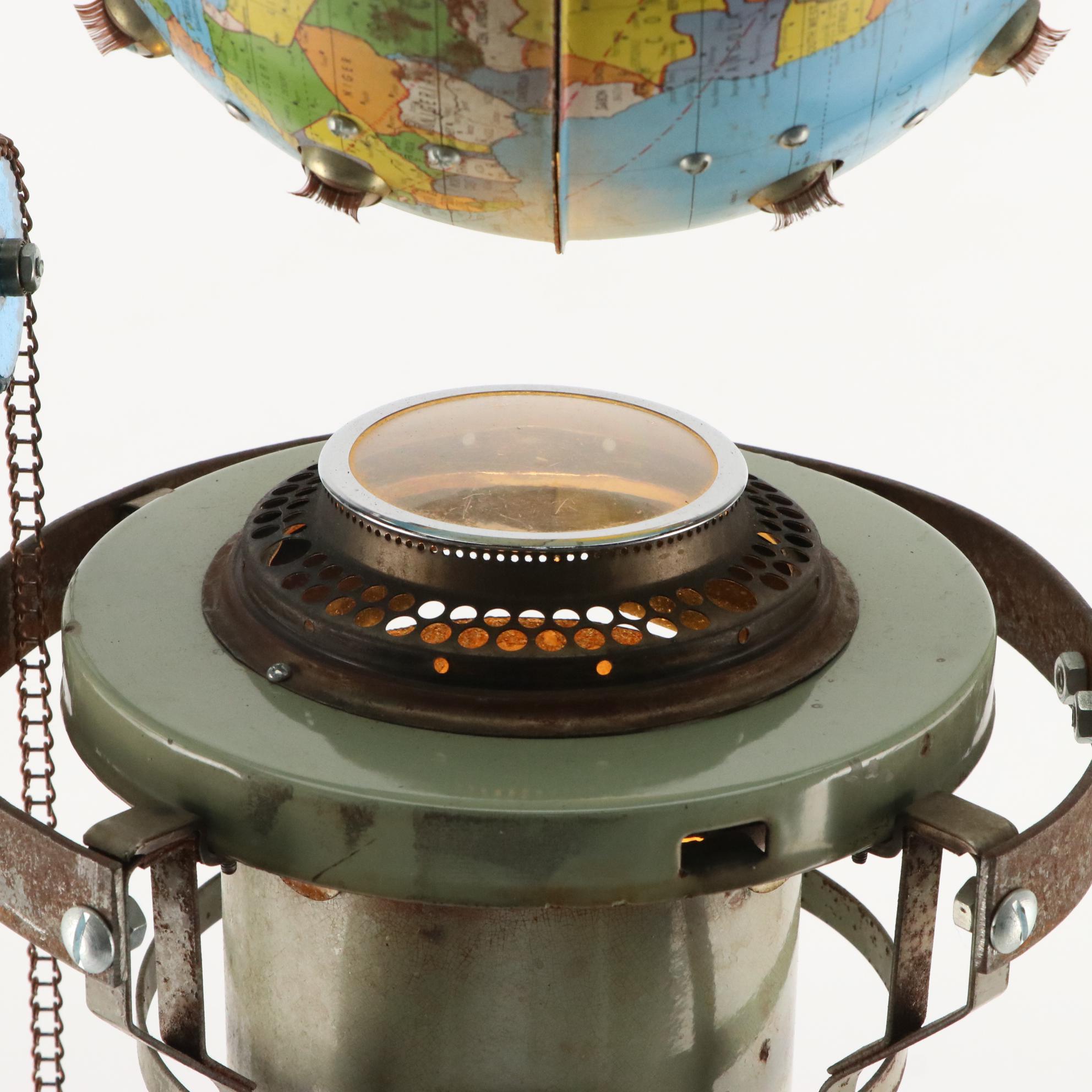 Randall Cleaver Found Object Kinetic Sculpture of Rotating Globe With Eyes