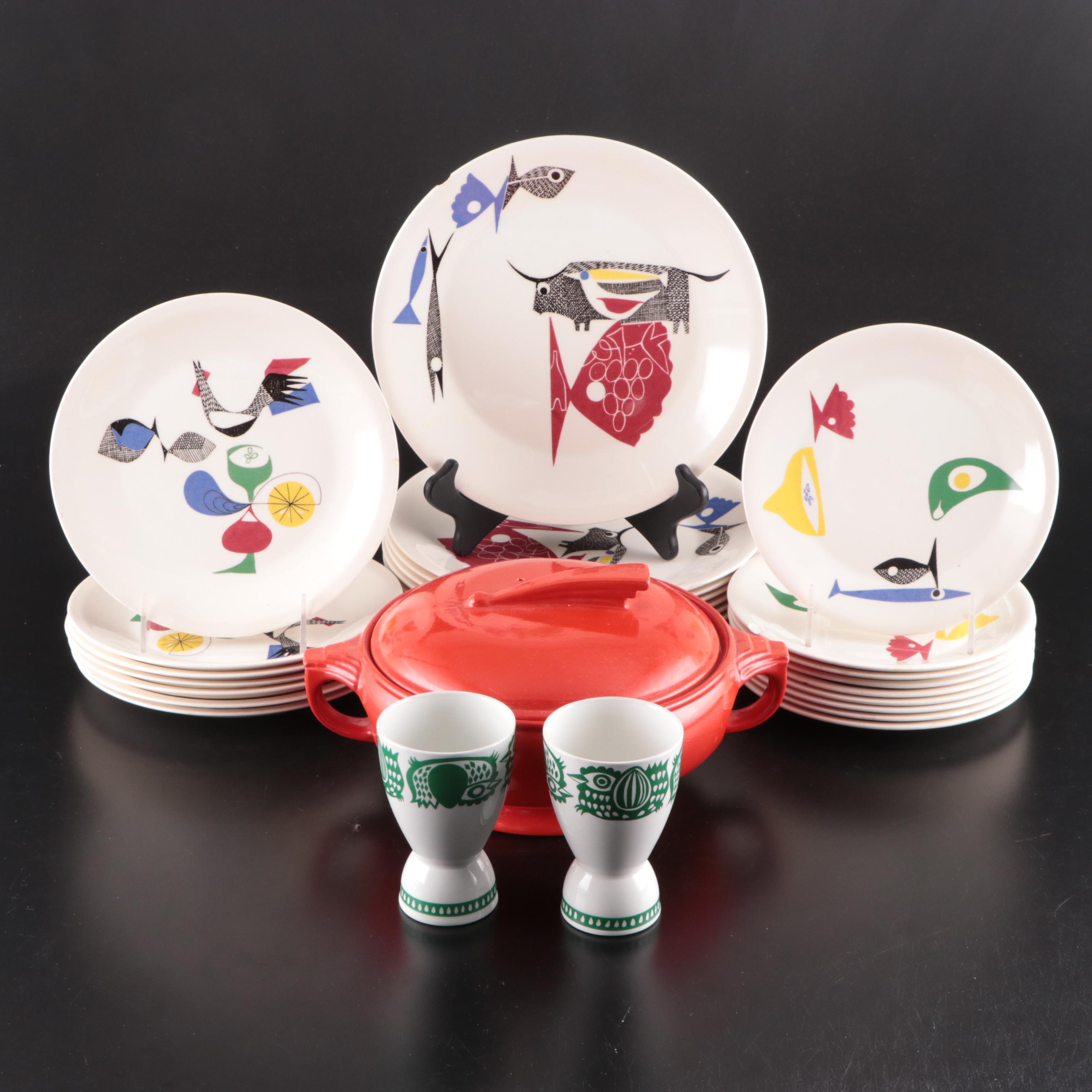 Hall "Chinese Red" Sundial Casserole Dish with Scandinavian Dinnerware