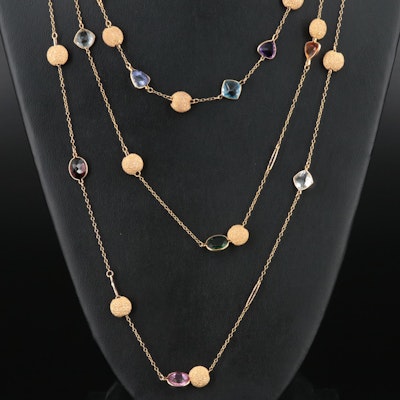 14K Mixed Gemstones Three Strand Tiered Necklace
