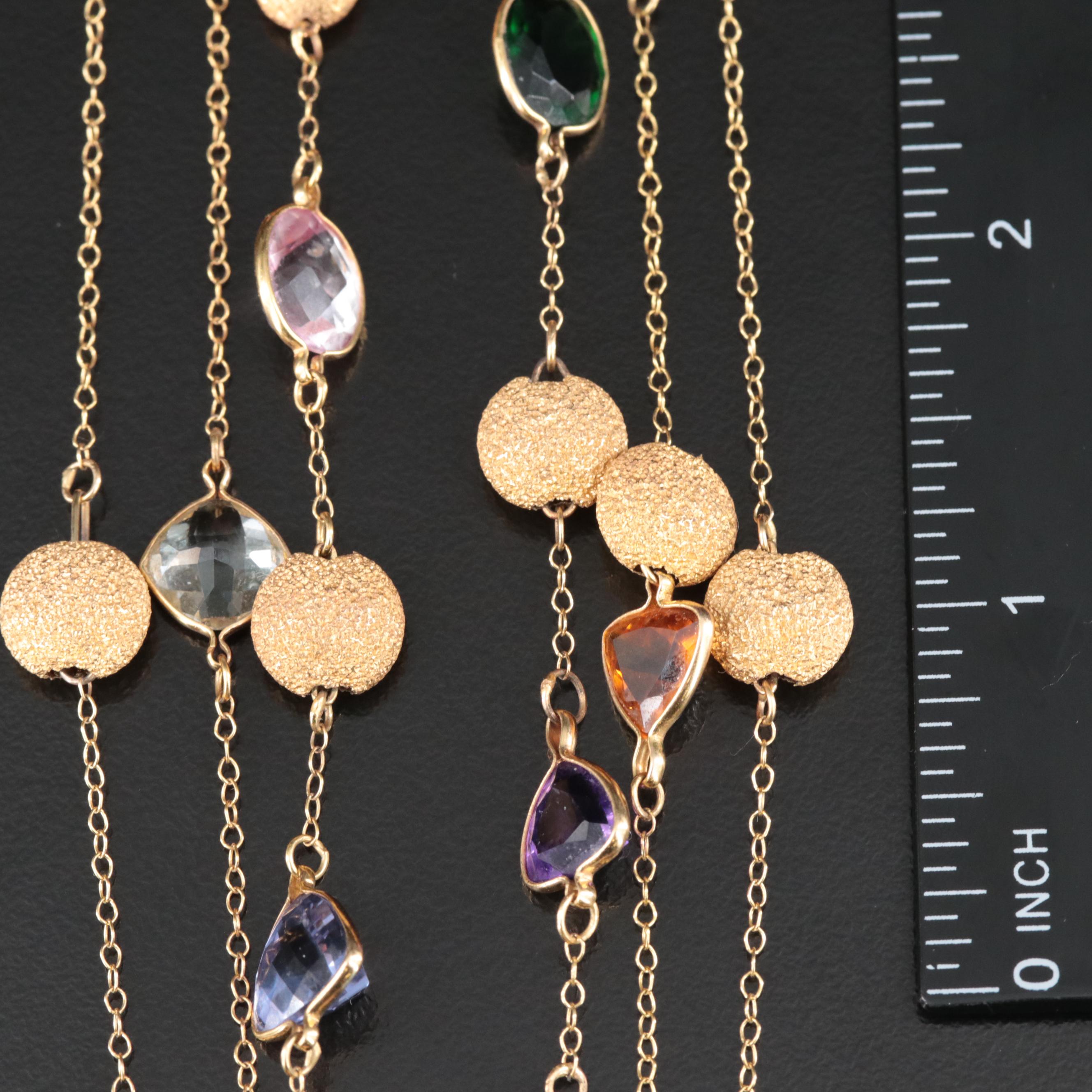 14K Mixed Gemstones Three Strand Tiered Necklace