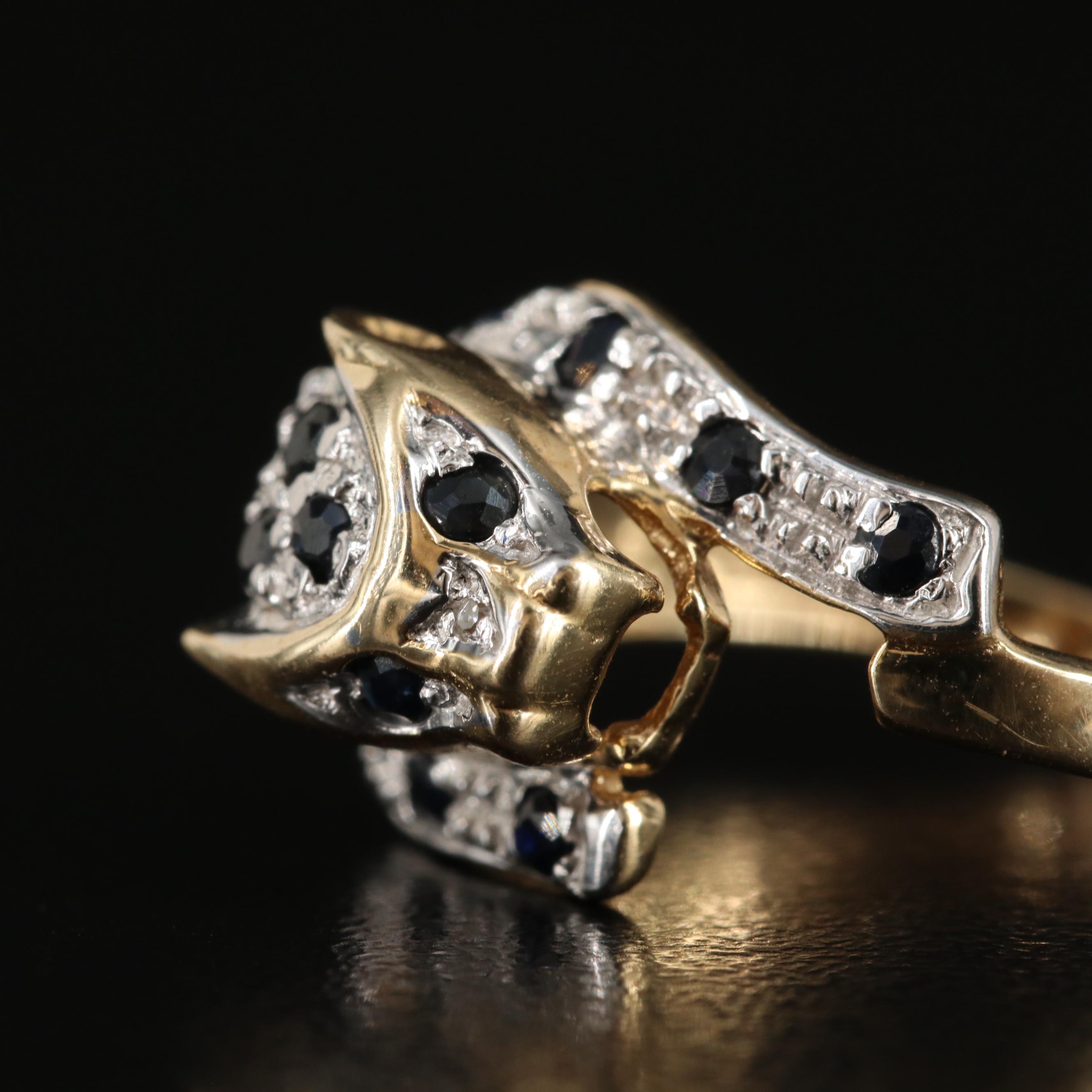 14K Sapphire and Diamond Leopard Ring