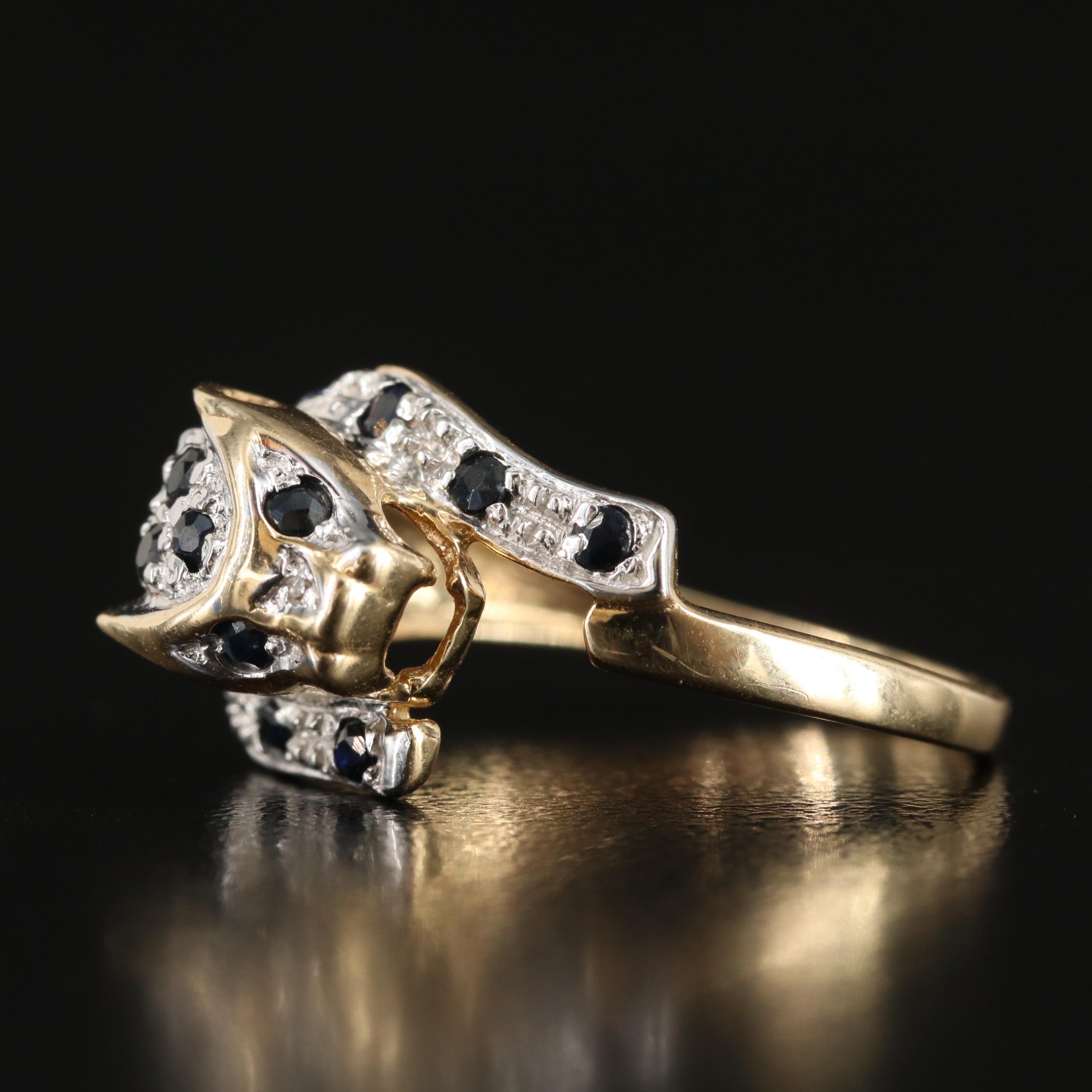 14K Sapphire and Diamond Leopard Ring