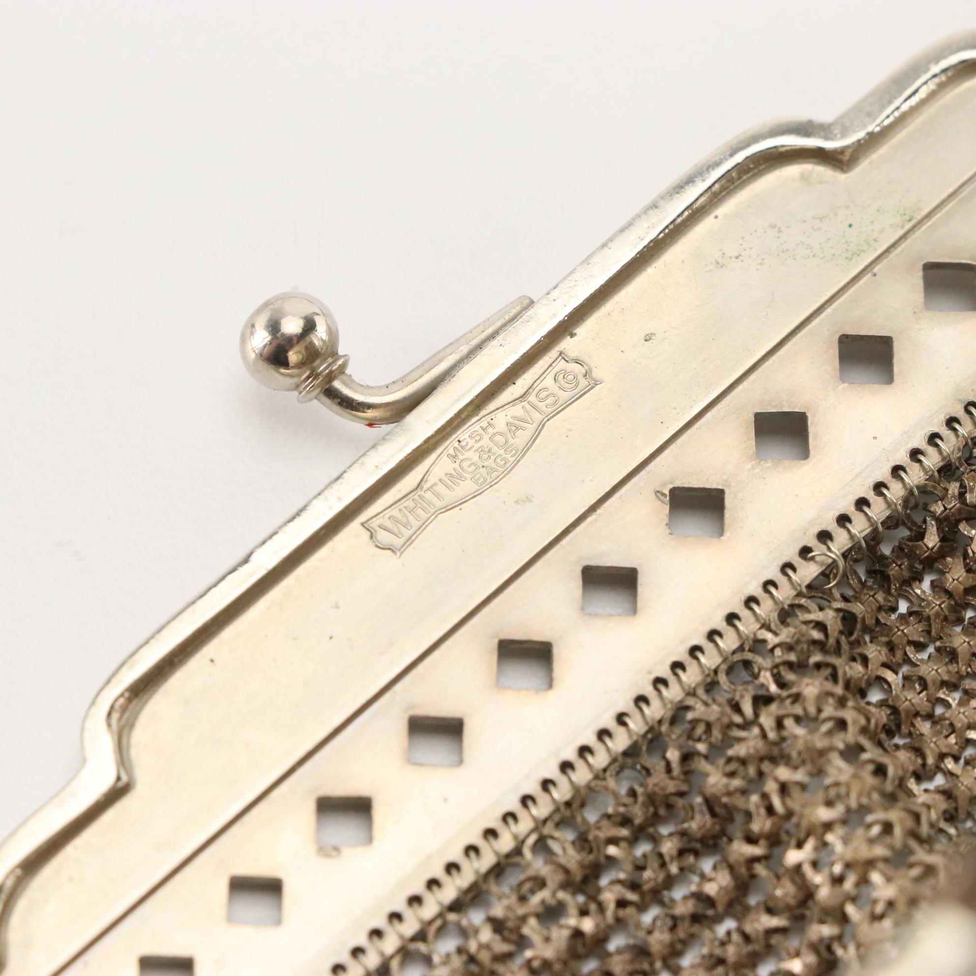 Whiting & Davis Co. Art Deco Enameled Mesh and Hinged Compact Evening Purse