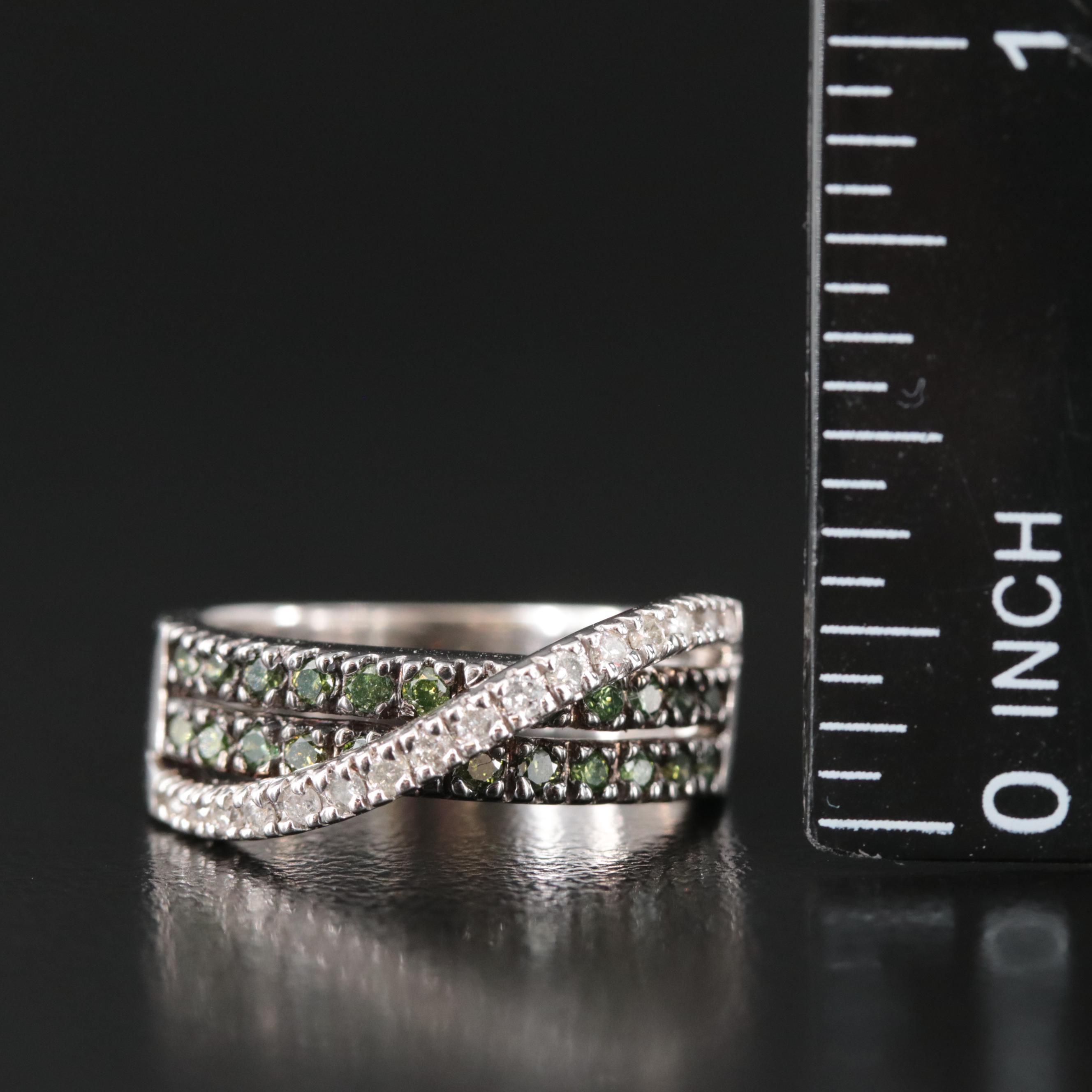 14K 0.50 CTW Diamond Crossover Ring with Fancy Color Stones