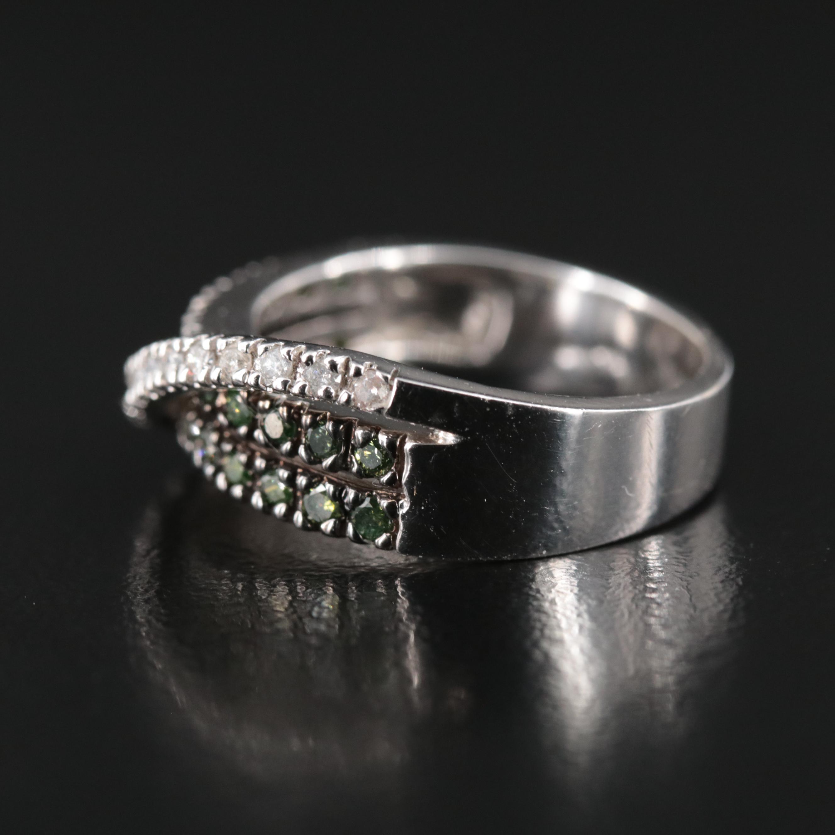 14K 0.50 CTW Diamond Crossover Ring with Fancy Color Stones