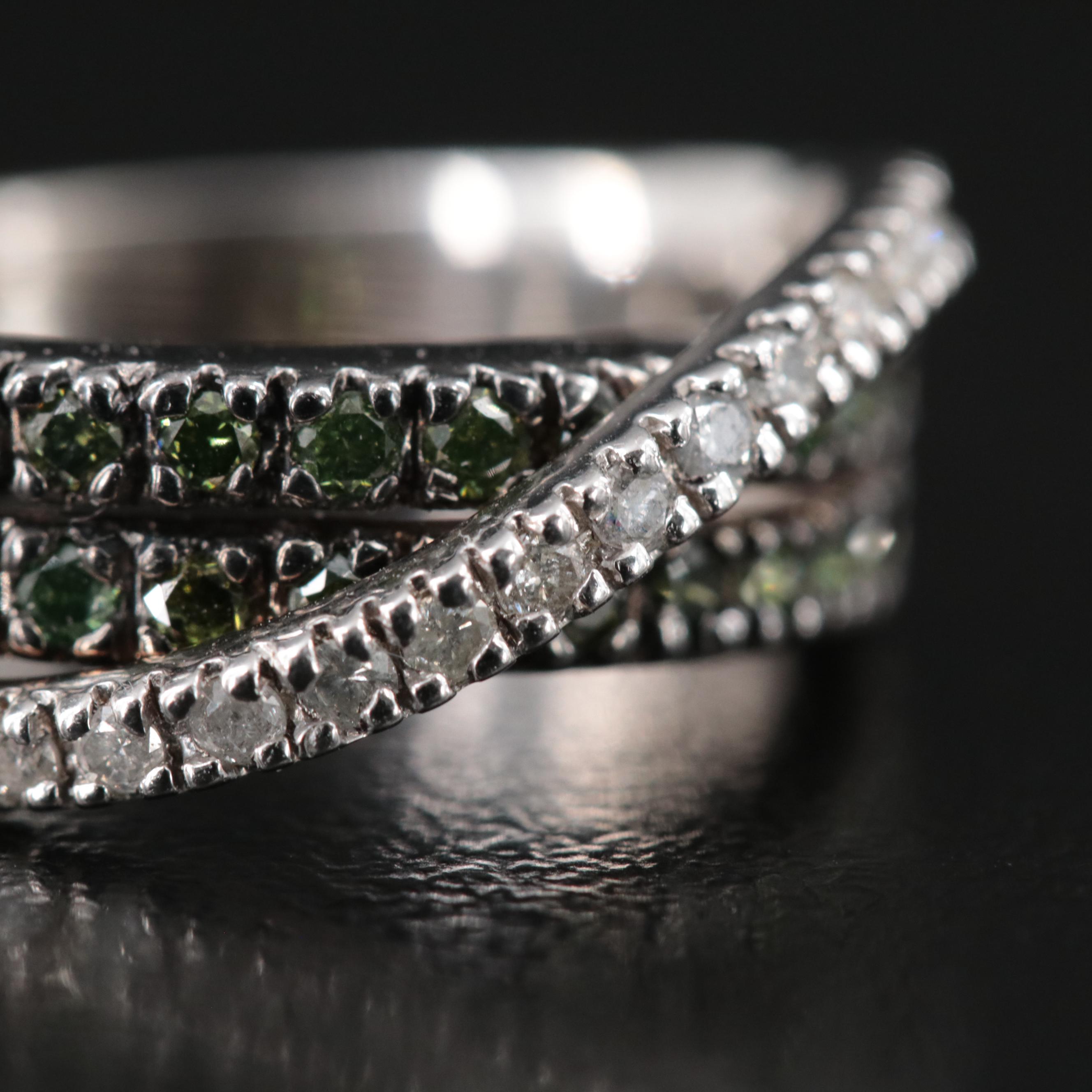 14K 0.50 CTW Diamond Crossover Ring with Fancy Color Stones