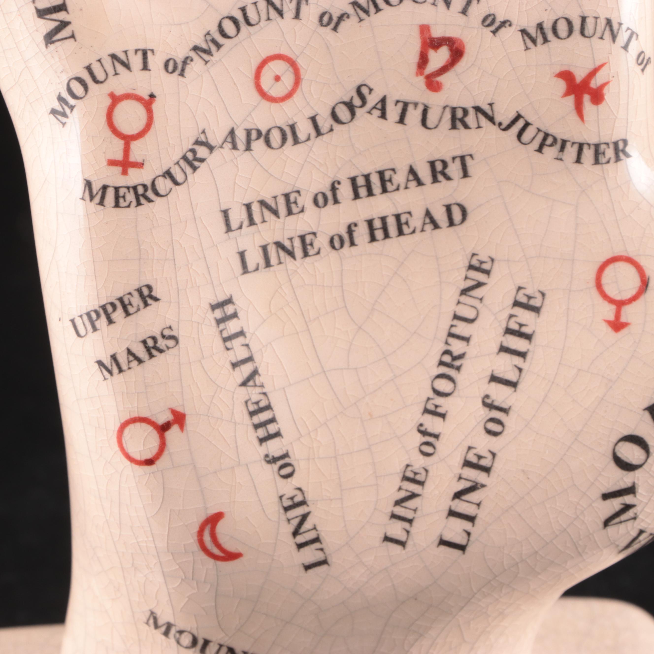 Ceramic Palmistry Hand Figurine with Rectangular Base