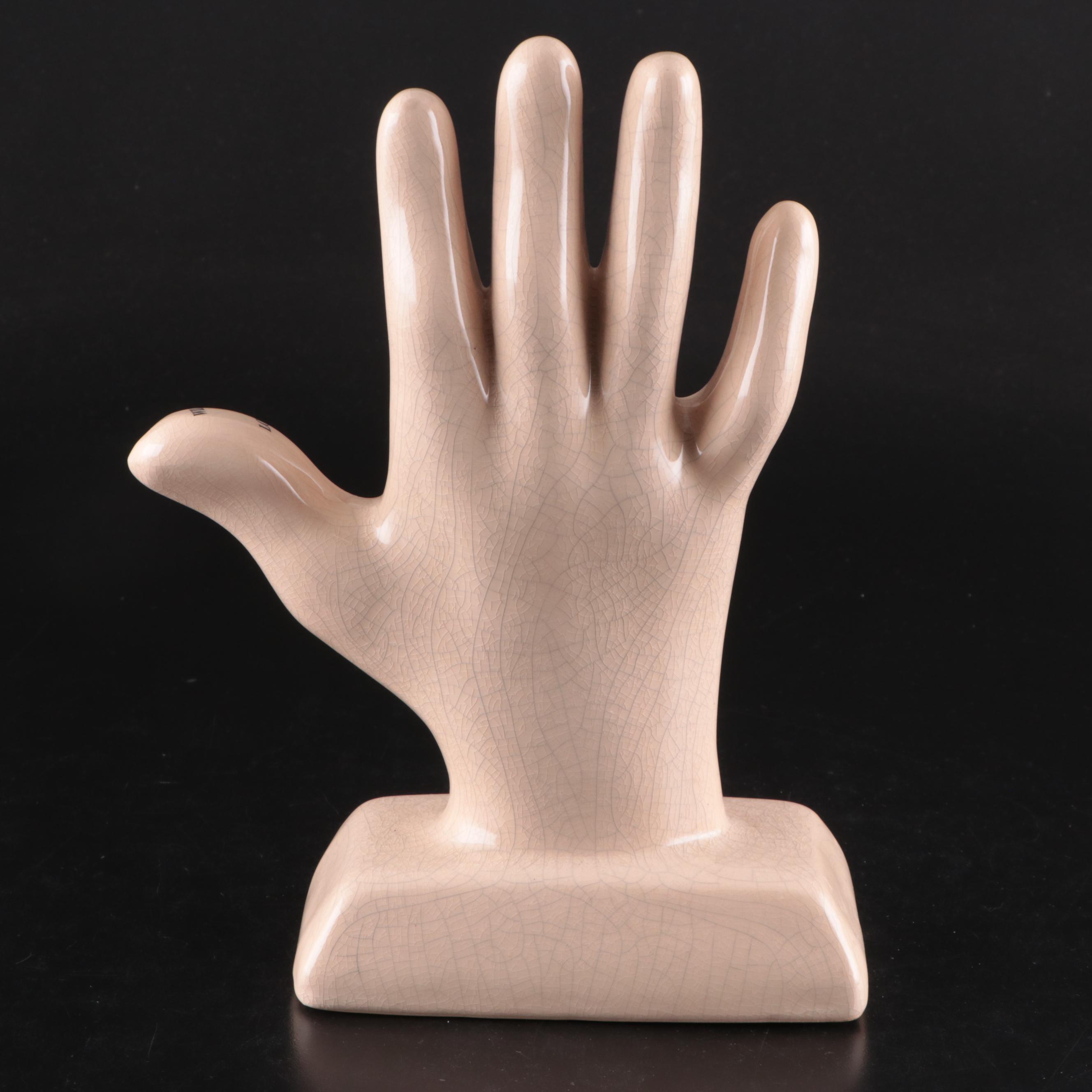 Ceramic Palmistry Hand Figurine with Rectangular Base