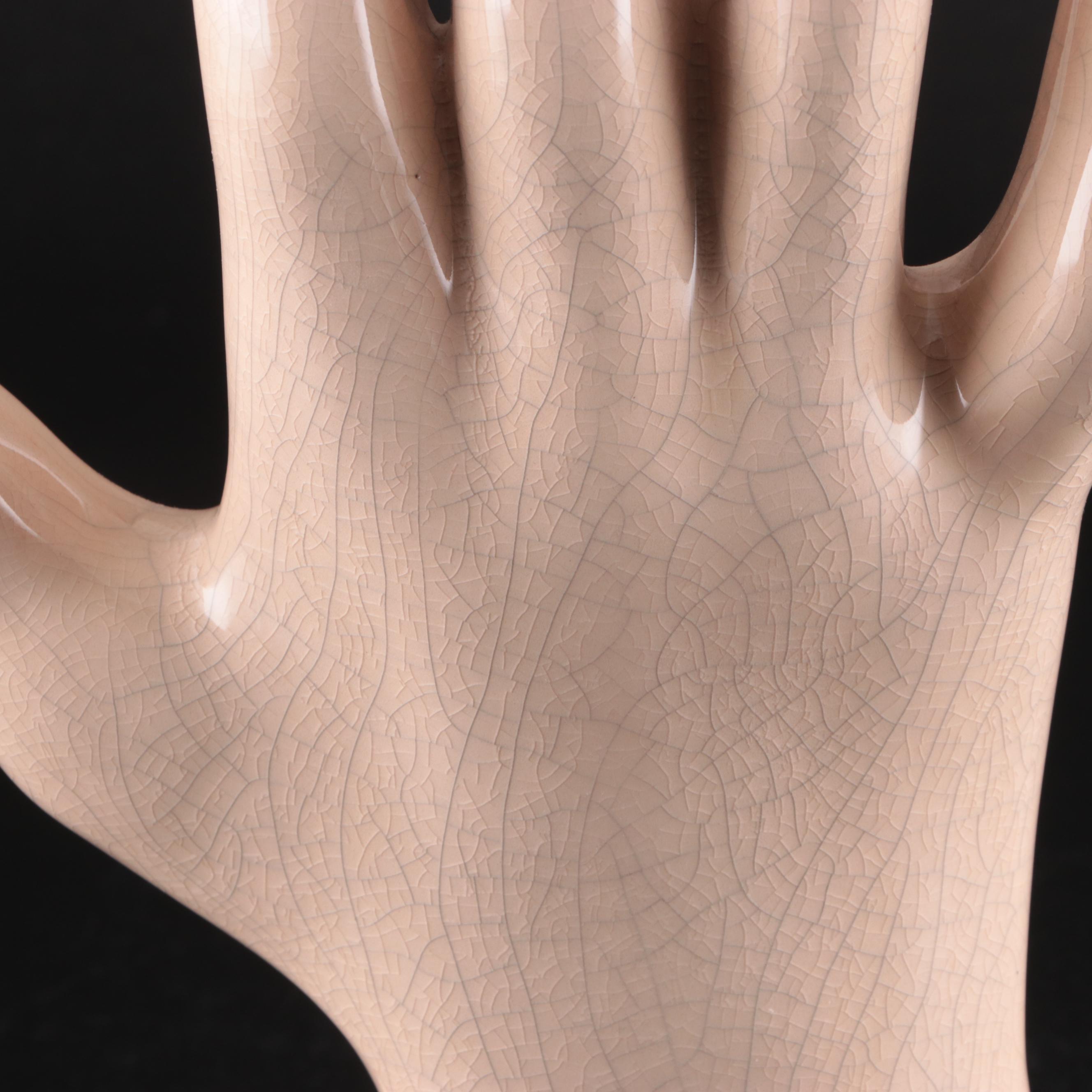 Ceramic Palmistry Hand Figurine with Rectangular Base