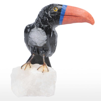 Carved Quartzite, Lapis Lazuli and Other Stone Toucan Figurine