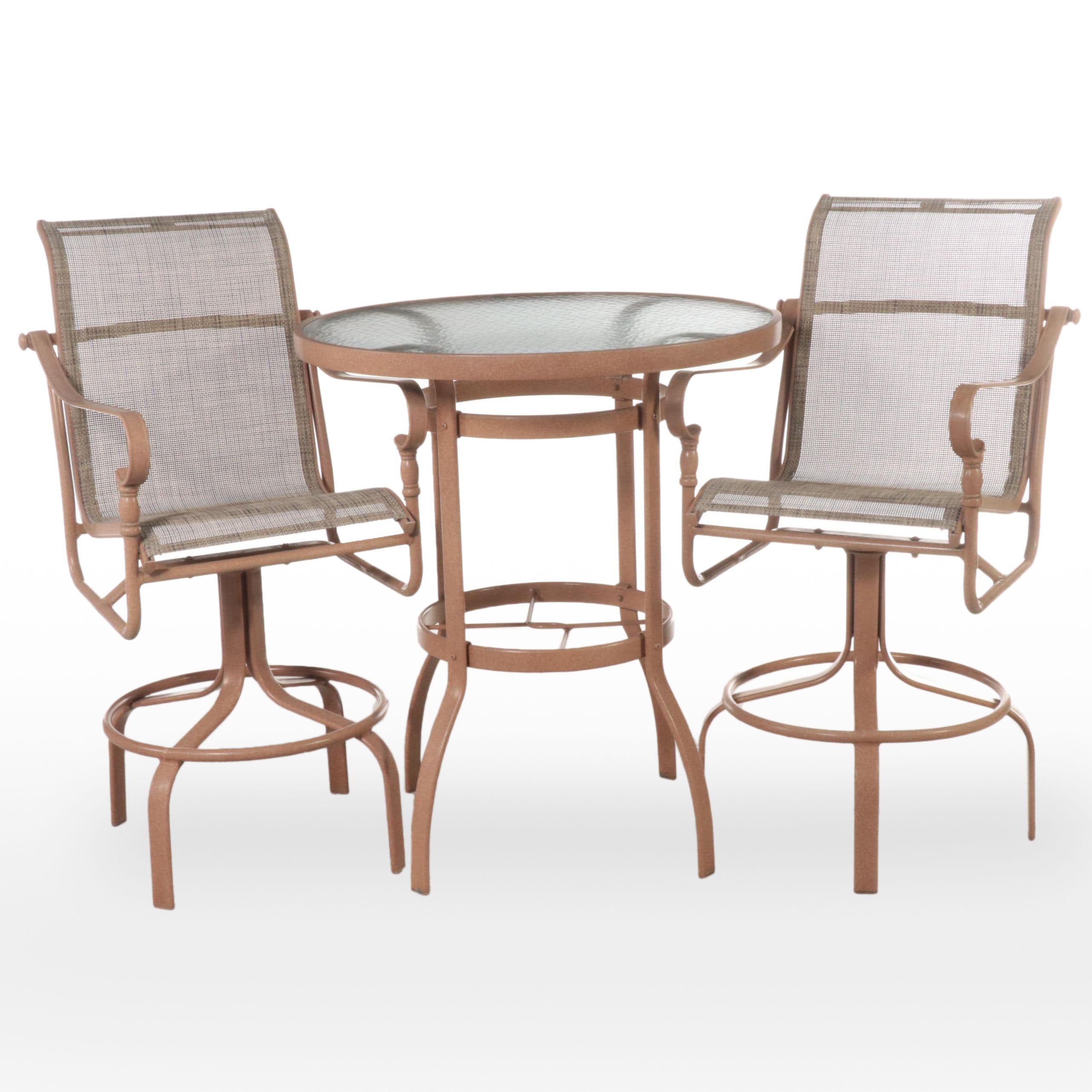 Three-Piece Powder-Coated Aluminum and Glass Top Patio Bar-Height Bistro Set