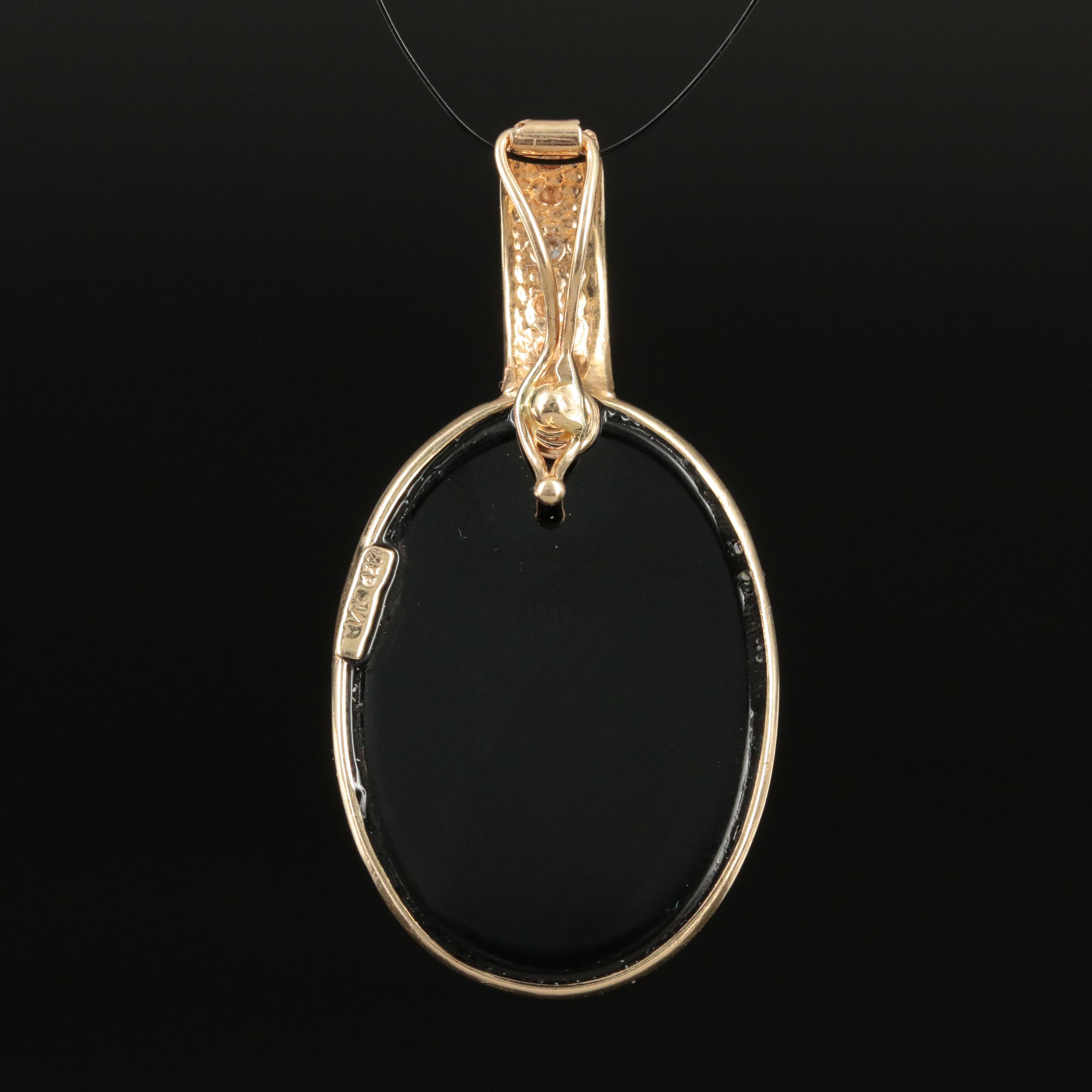 14K Black Onyx and Diamond Pendant