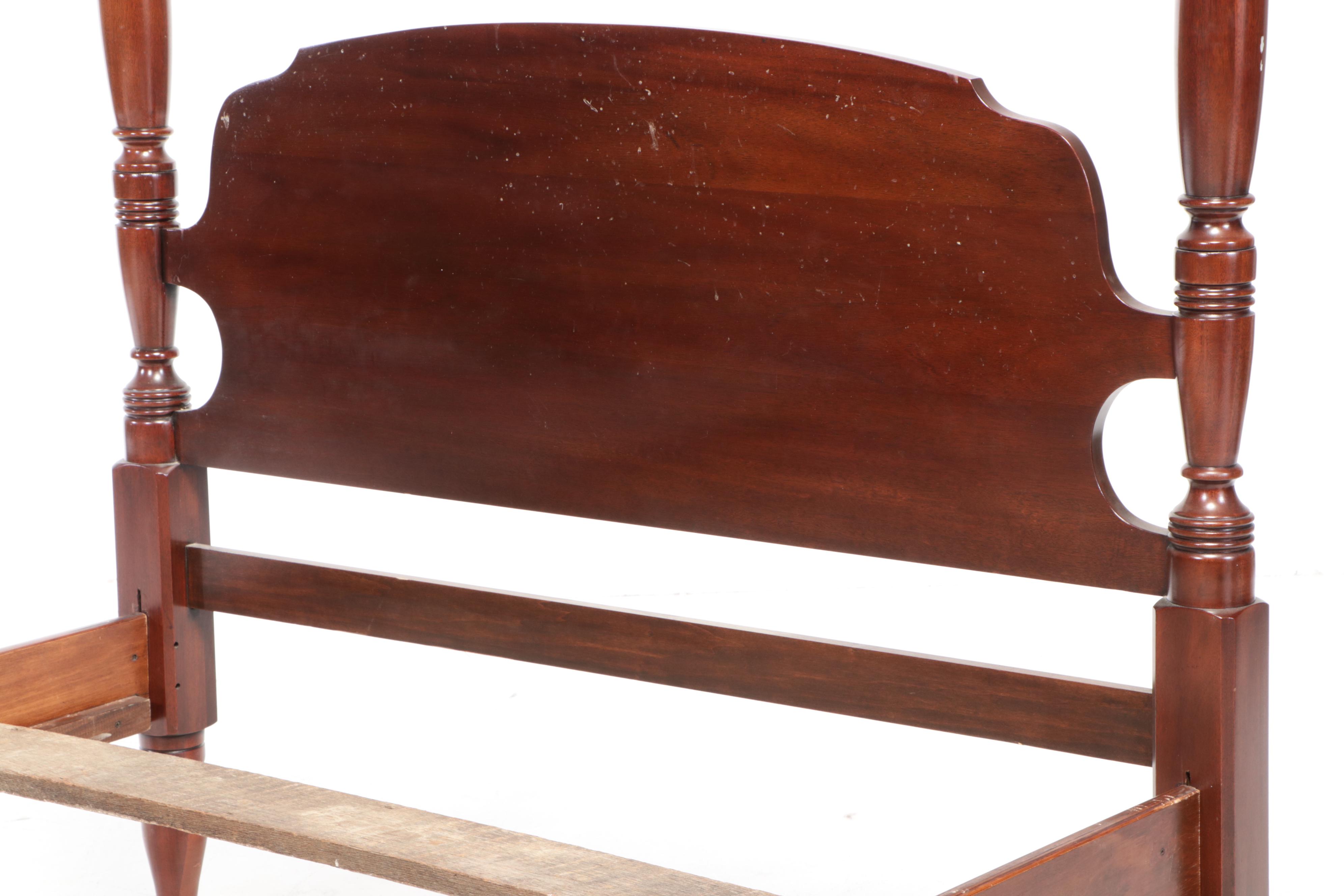 Federal Style Mahogany Full Size FourPost Bed Frame, Late 20th Century