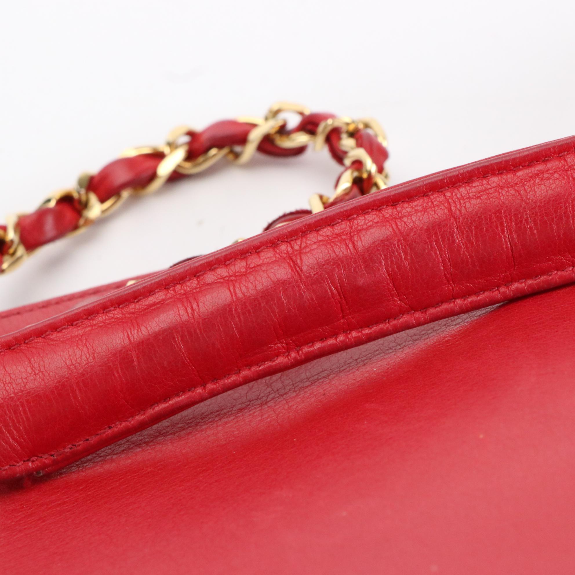 Chanel Chain Strap Open Top Tote Bag in Red Smooth and Quilted Lambskin
