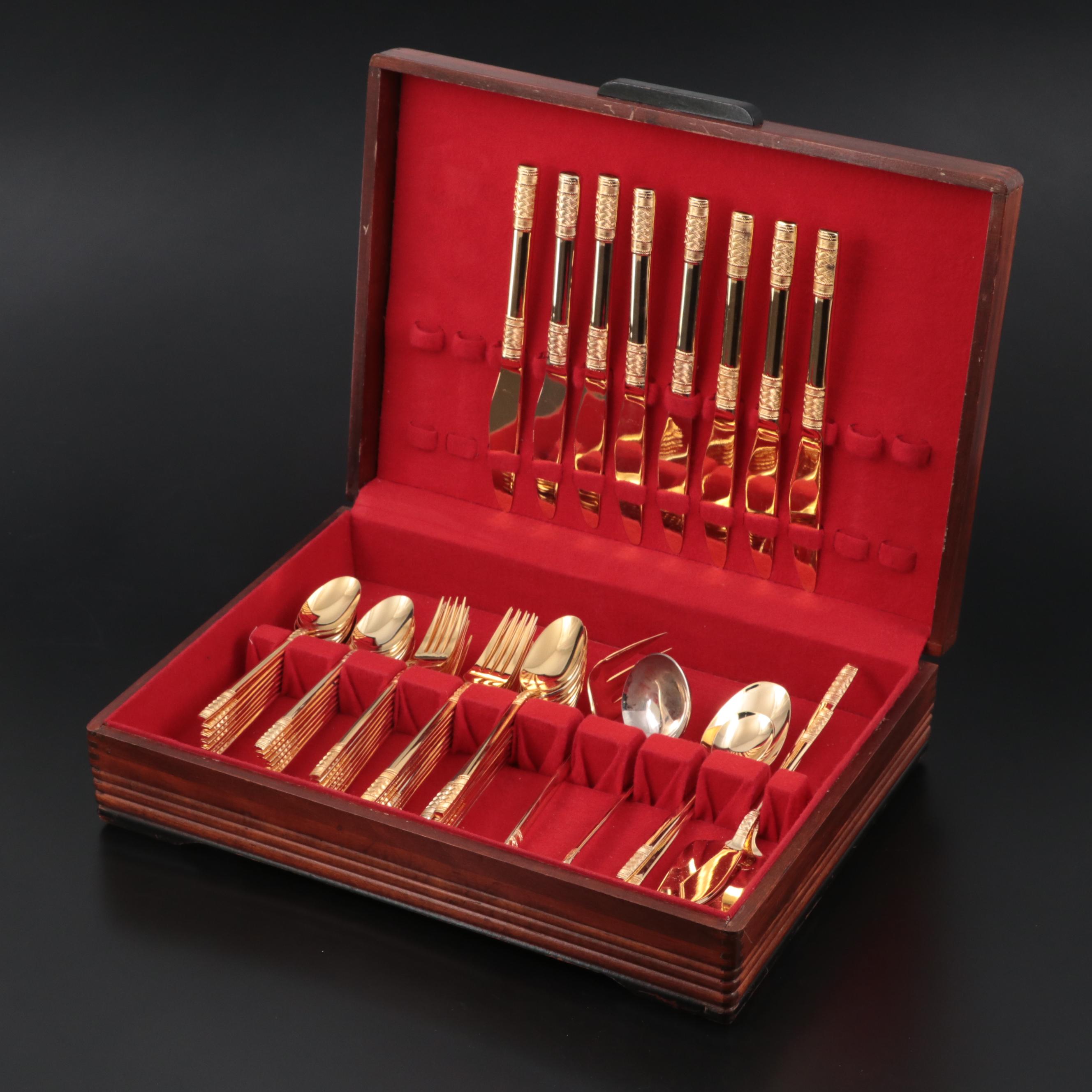 Rotunda Gold Electroplated Stainless Steel Flatware in Storage Case
