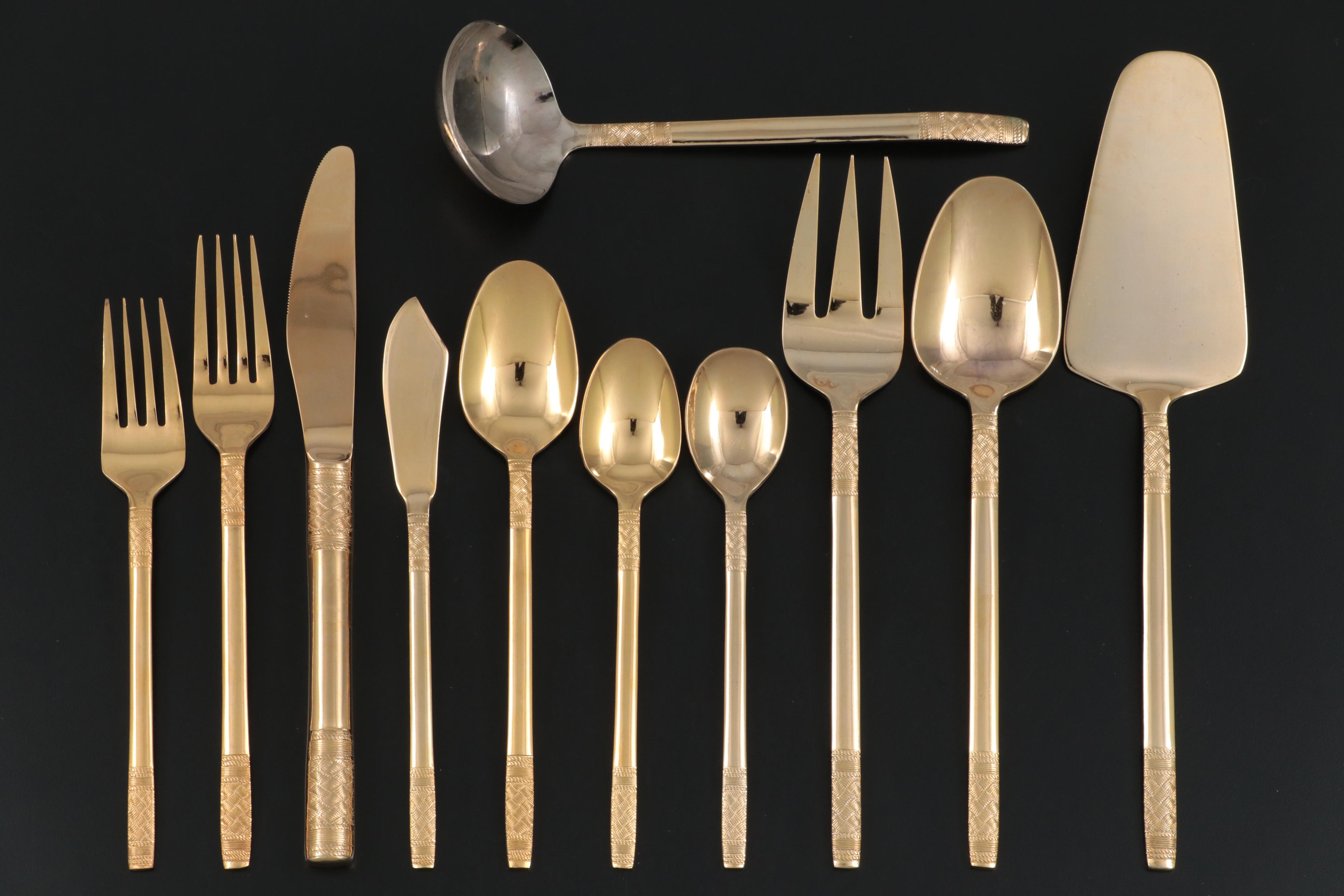 Rotunda Gold Electroplated Stainless Steel Flatware in Storage Case