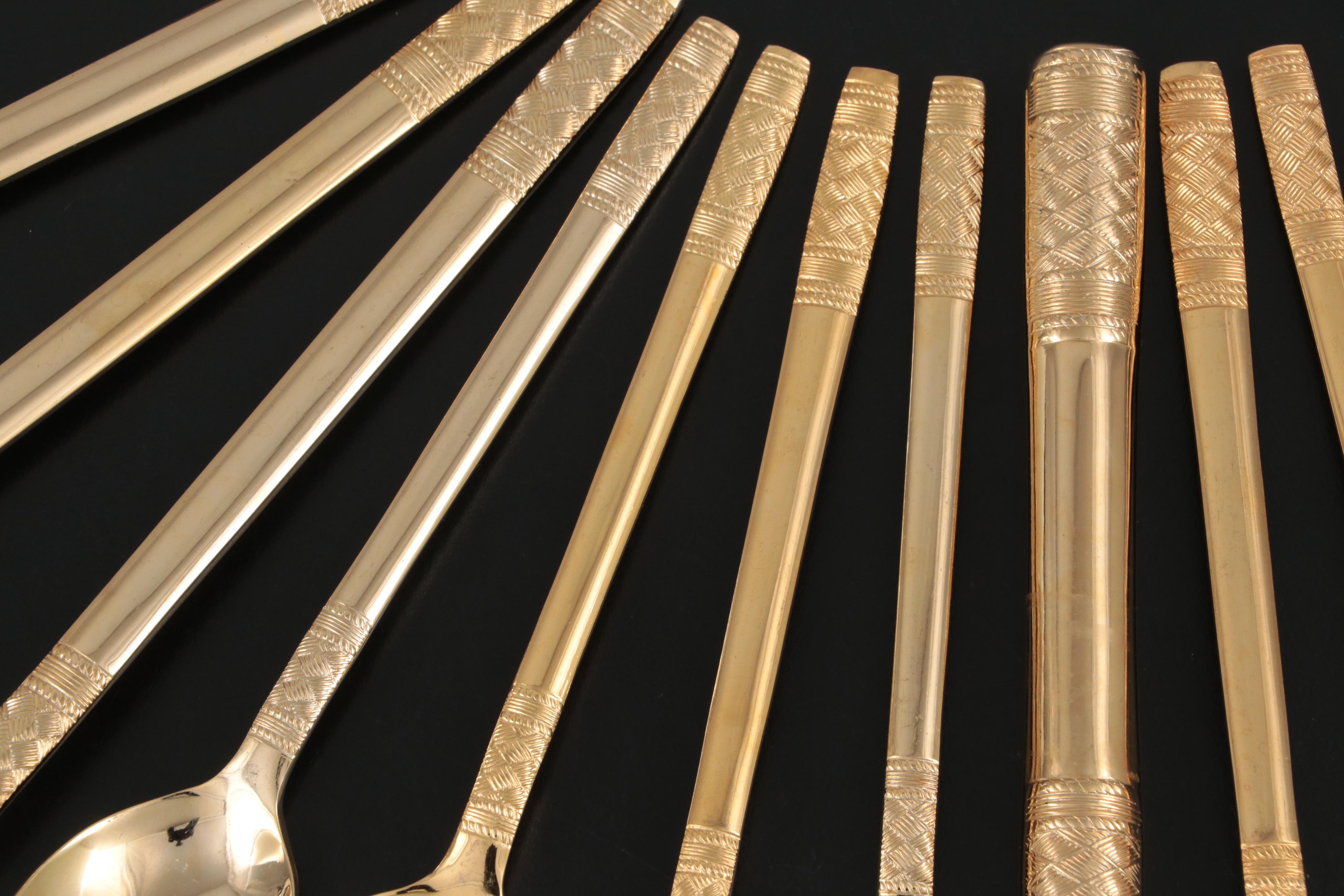 Rotunda Gold Electroplated Stainless Steel Flatware in Storage Case