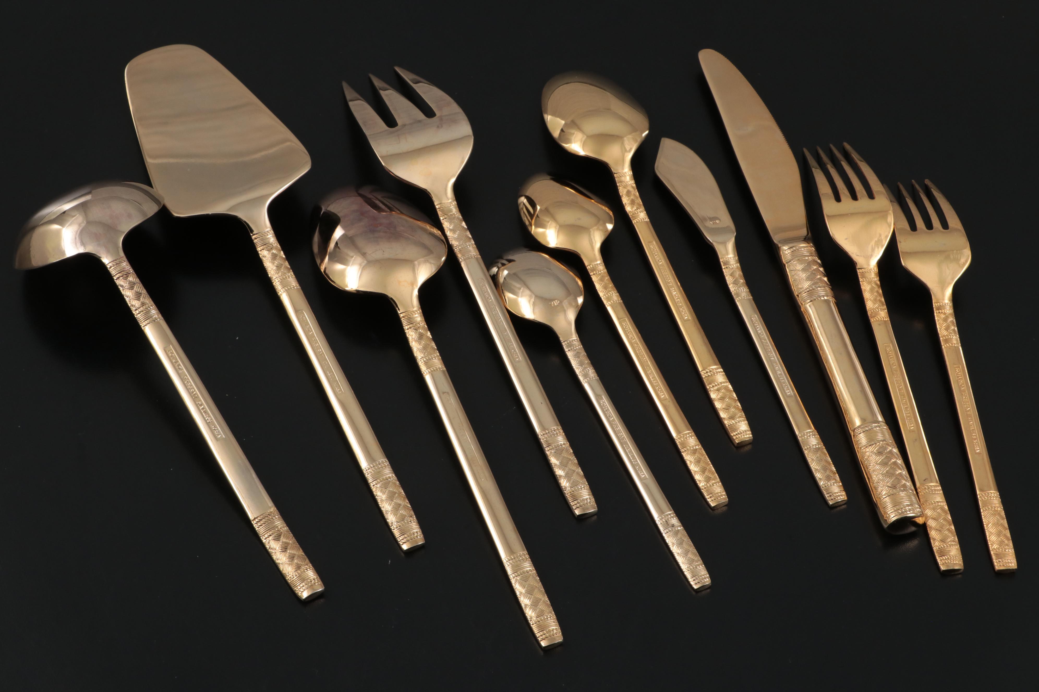 Rotunda Gold Electroplated Stainless Steel Flatware in Storage Case