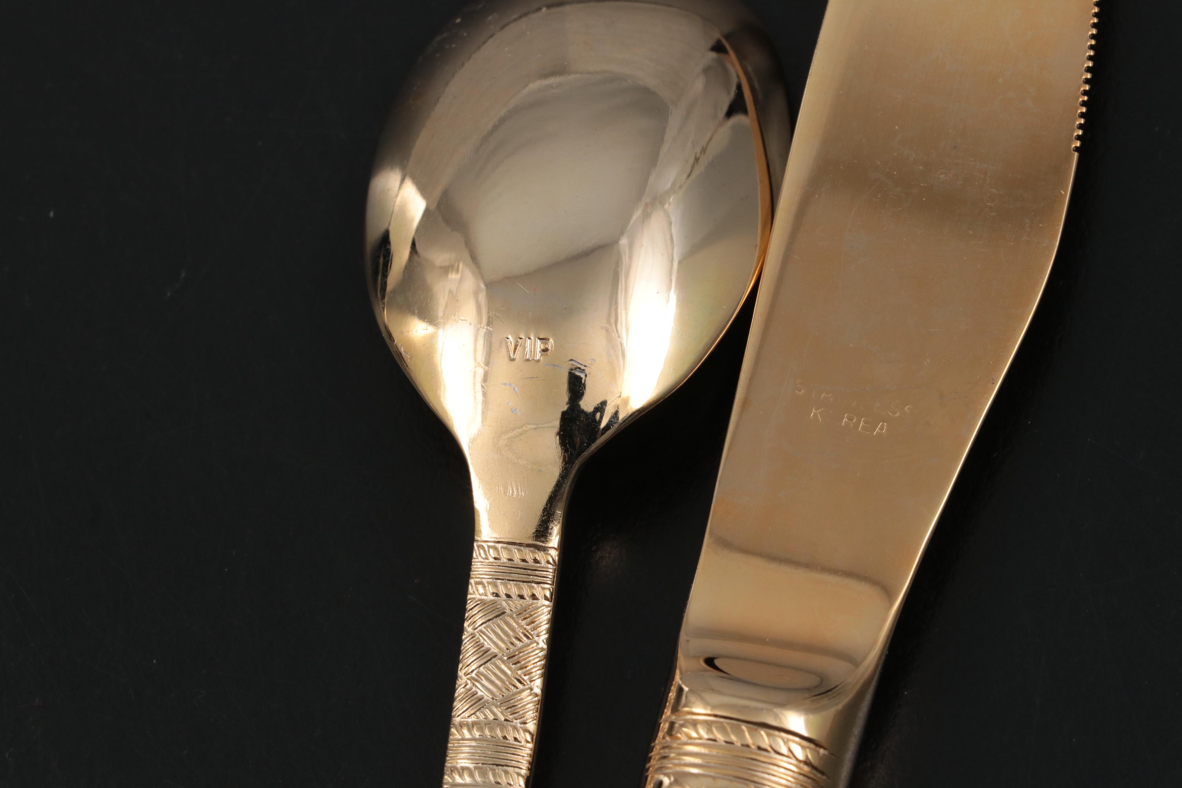 Rotunda Gold Electroplated Stainless Steel Flatware in Storage Case