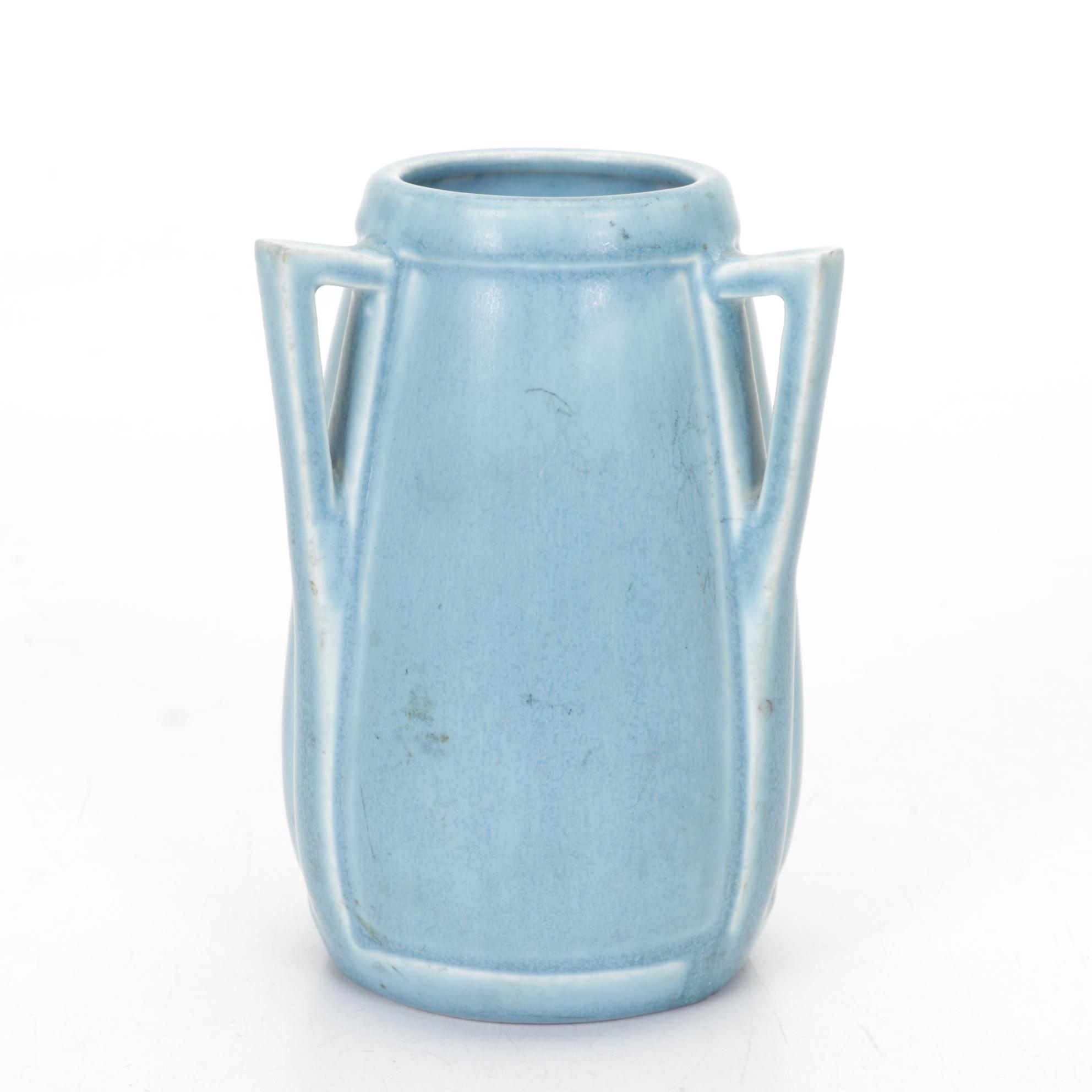 Rookwood Arts and Crafts Drip Glaze Three-Handled Blue Vase, 1928