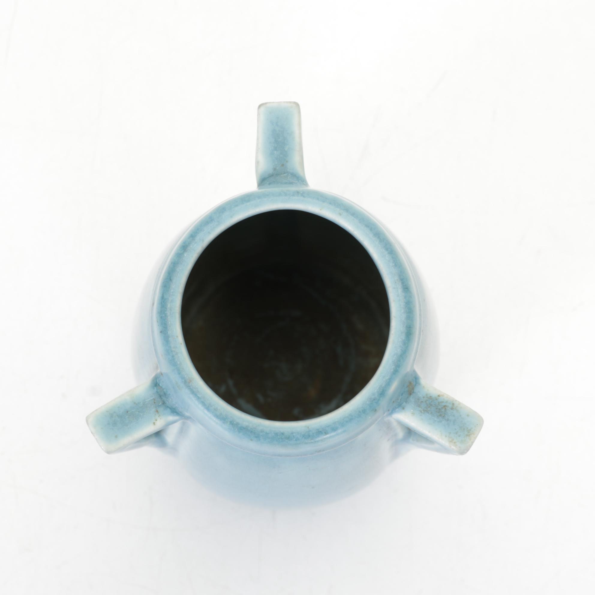 Rookwood Arts and Crafts Drip Glaze Three-Handled Blue Vase, 1928