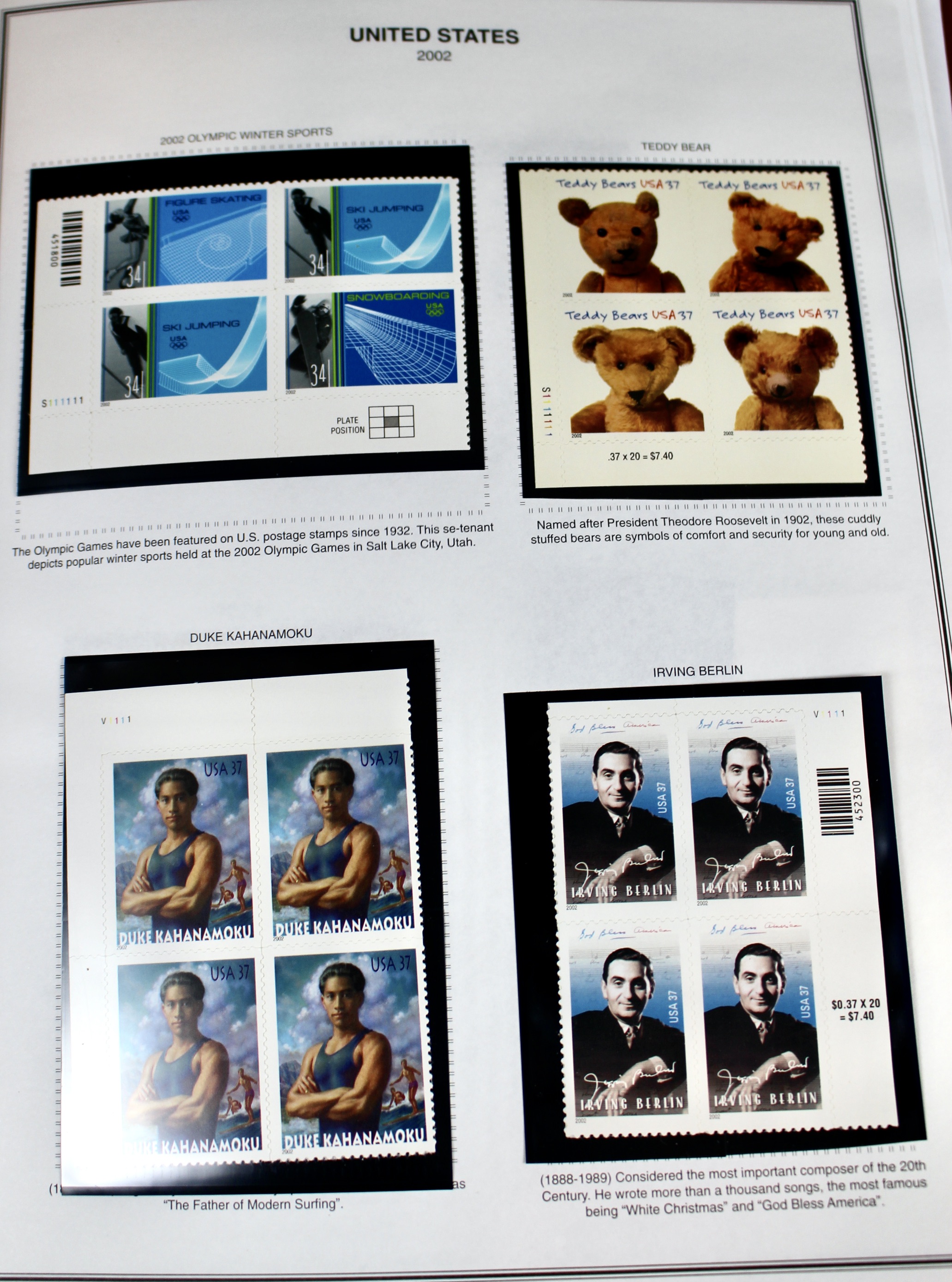 Mint Condition U.S. Postage Stamp Plate Blocks, 1999 to 2009