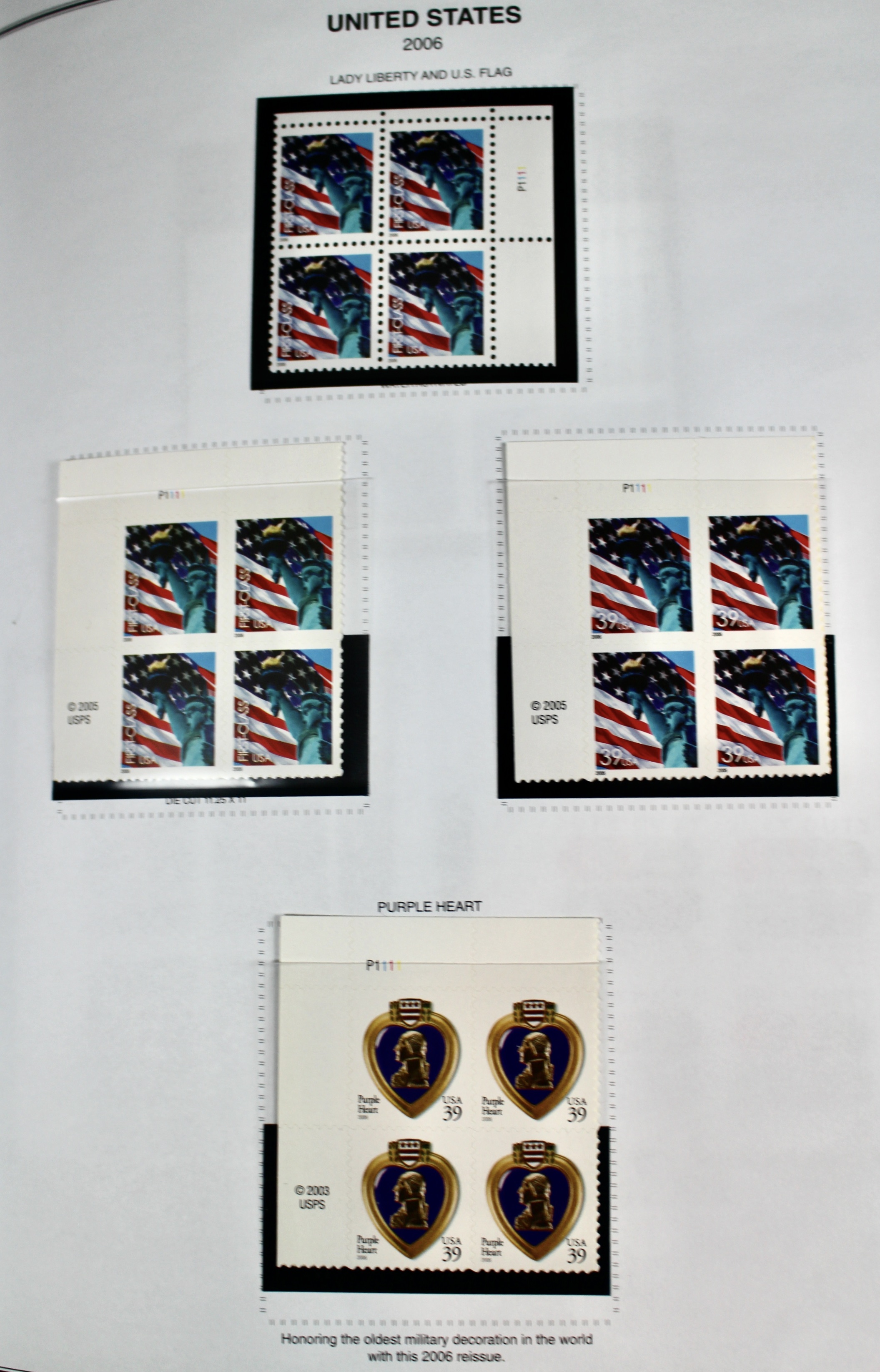 Mint Condition U.S. Postage Stamp Plate Blocks, 1999 to 2009