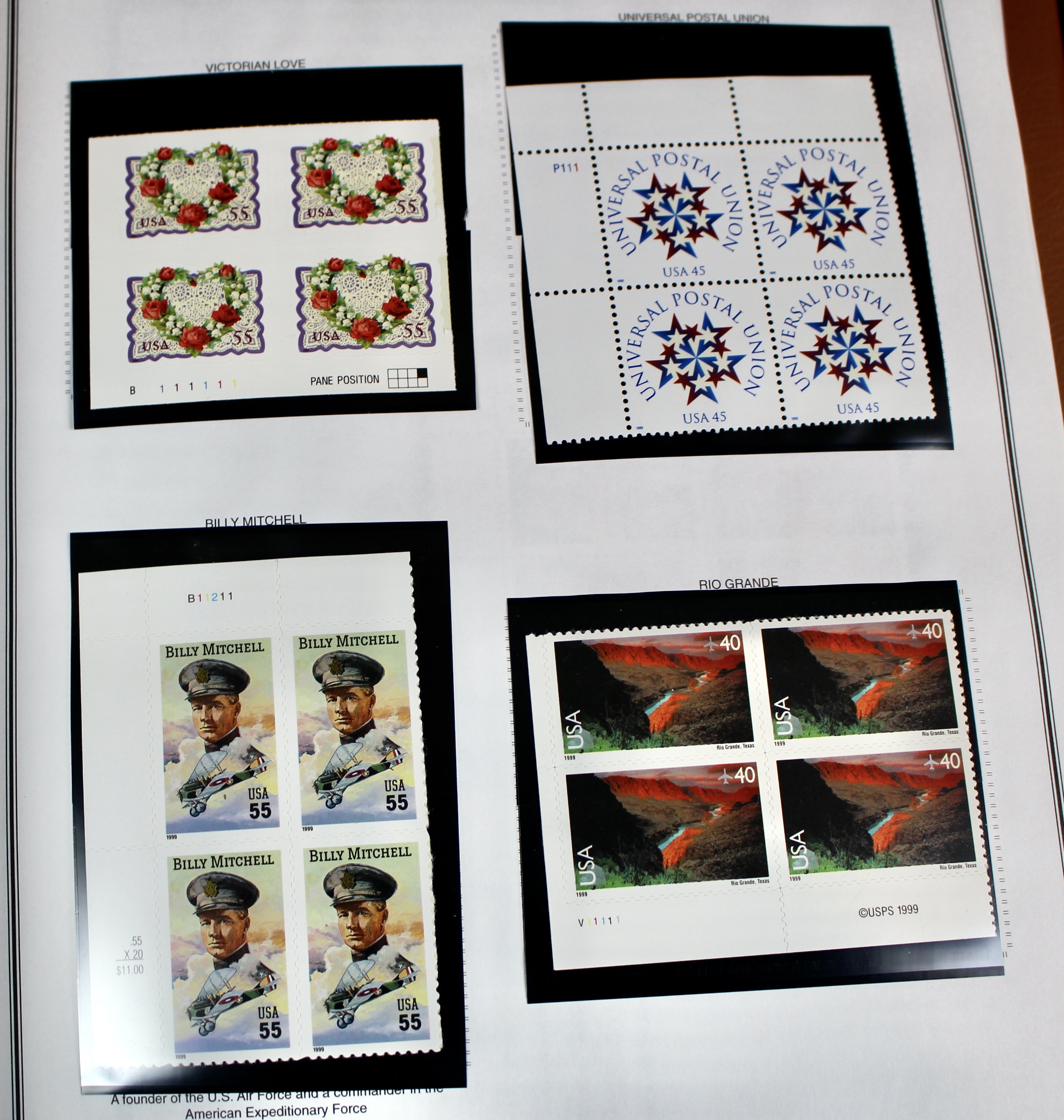 Mint Condition U.S. Postage Stamp Plate Blocks, 1999 to 2009