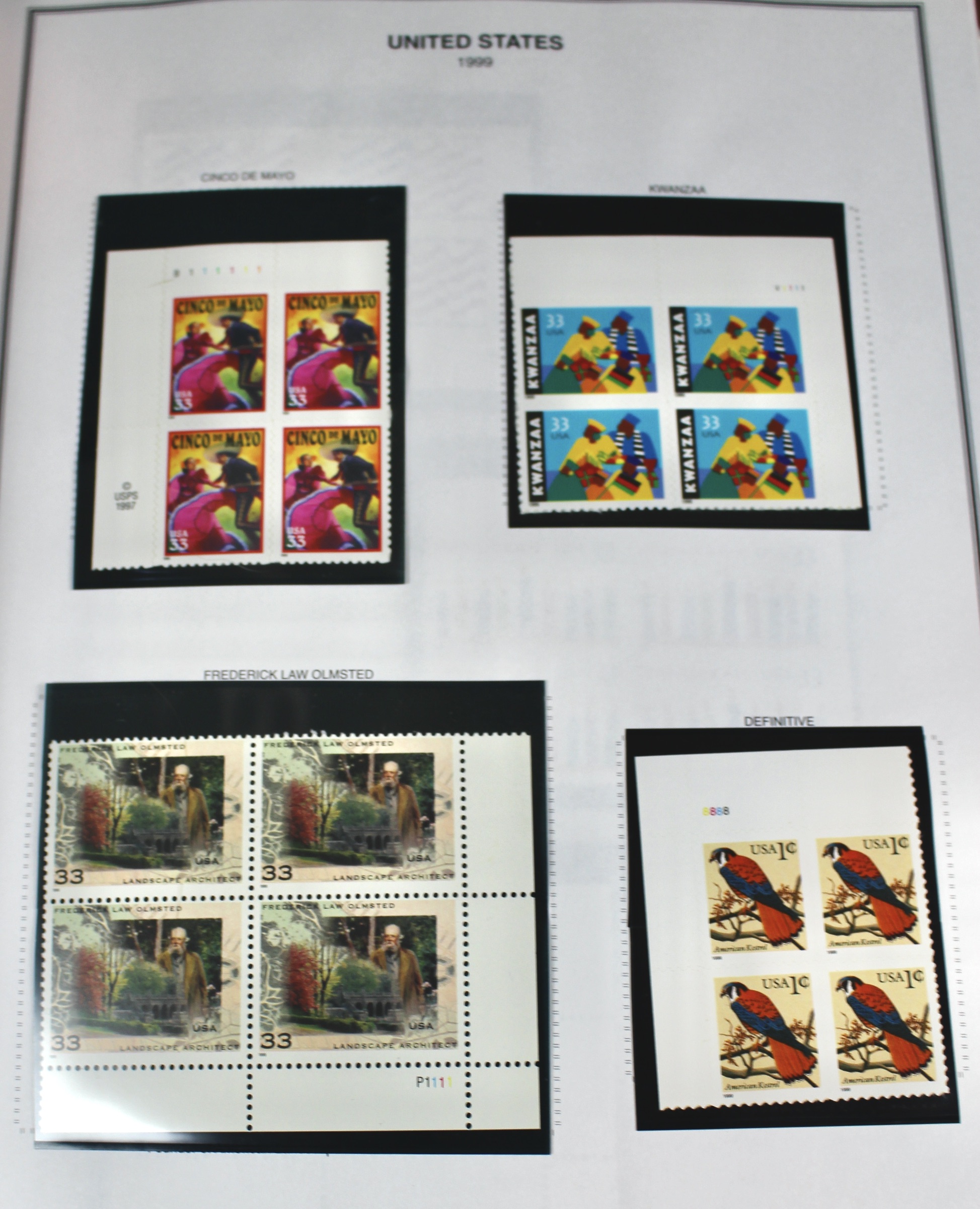 Mint Condition U.S. Postage Stamp Plate Blocks, 1999 to 2009