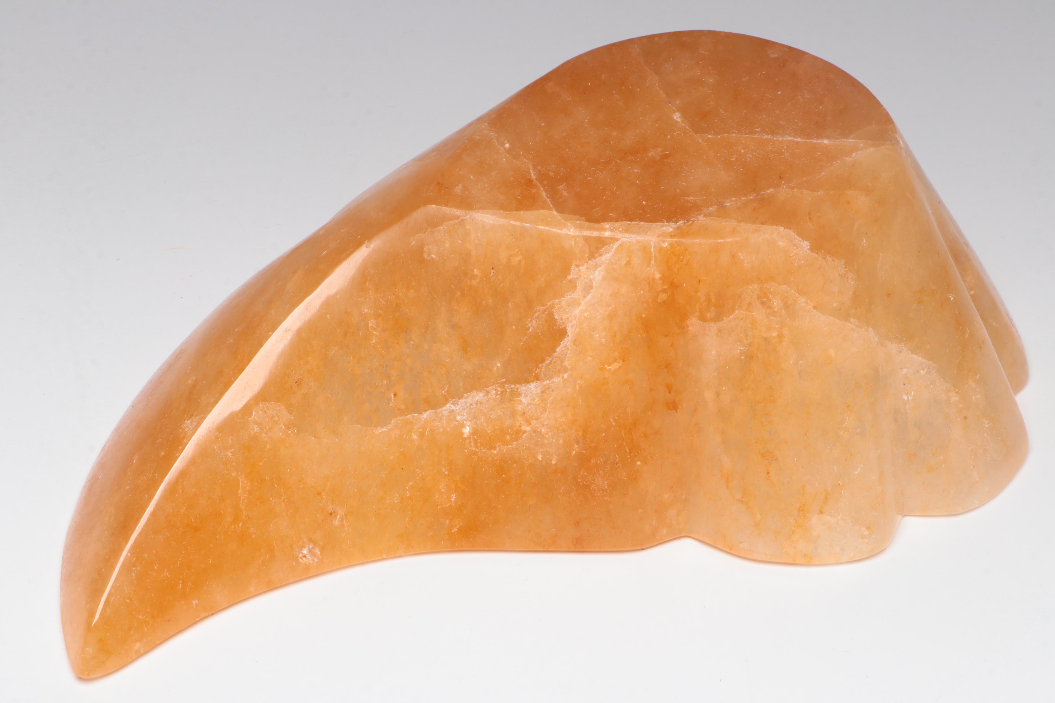 Carved Banded Calcite Vase and Amethyst Skull, Citrine Centerpiece Bowl