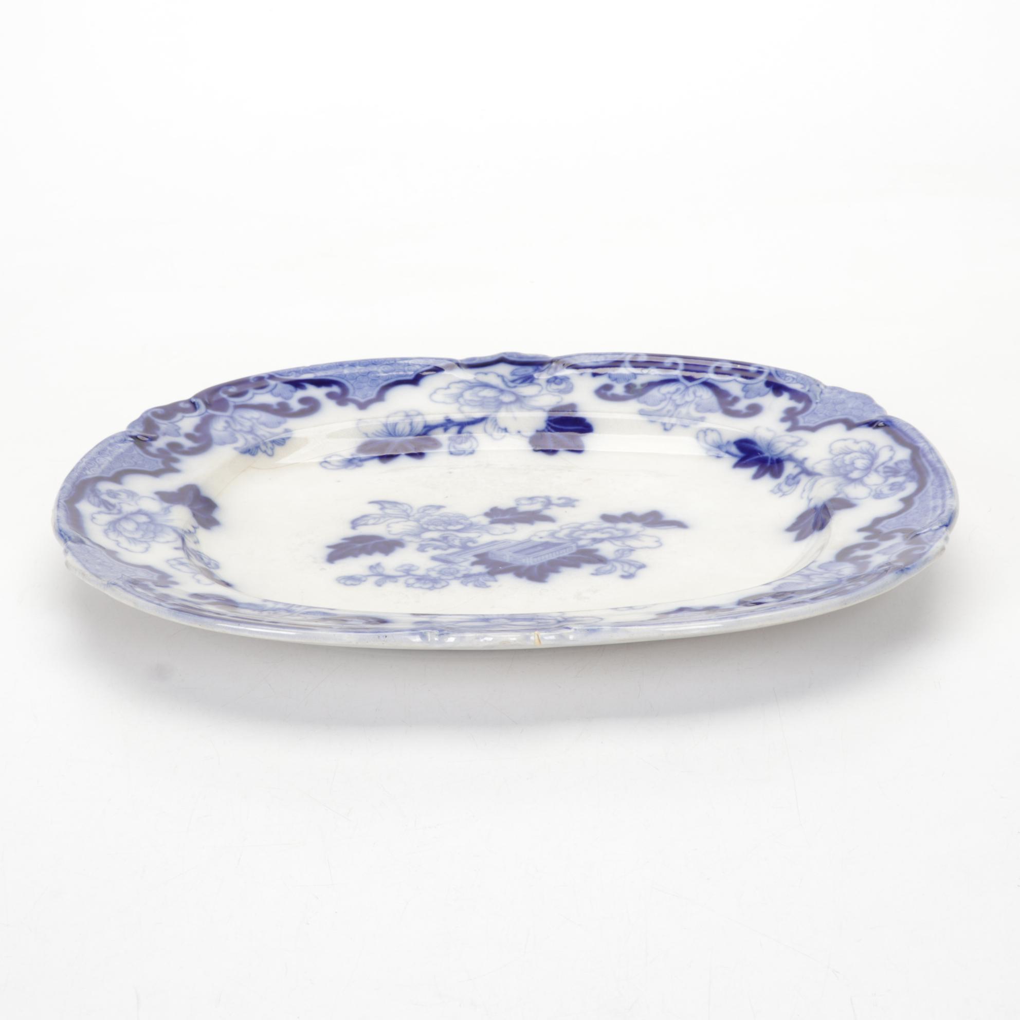 Cauldon, England "Candia" Flow Blue Ironstone Platter, Early 20th C.