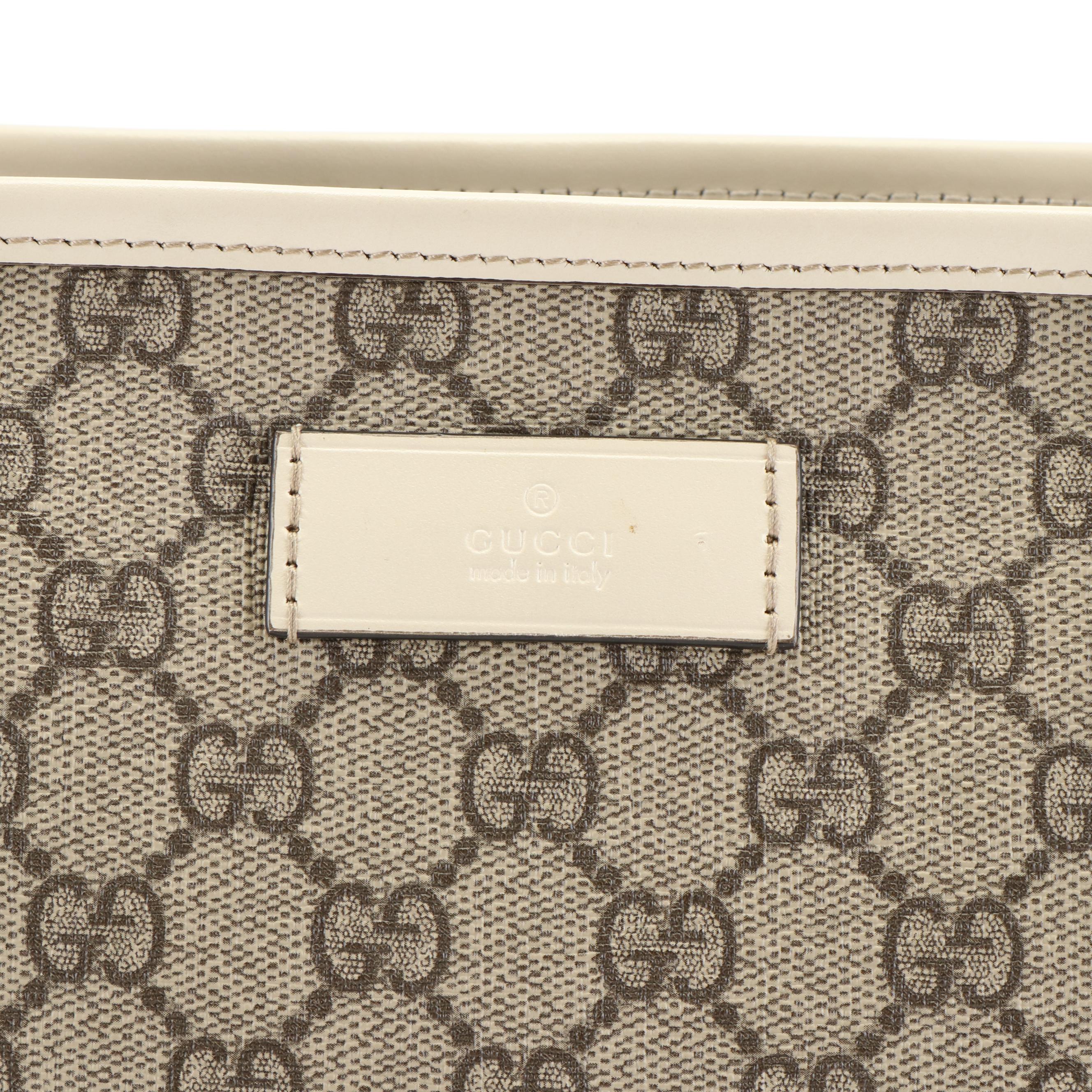 Gucci GG Supreme Canvas White Leather Tote Bag