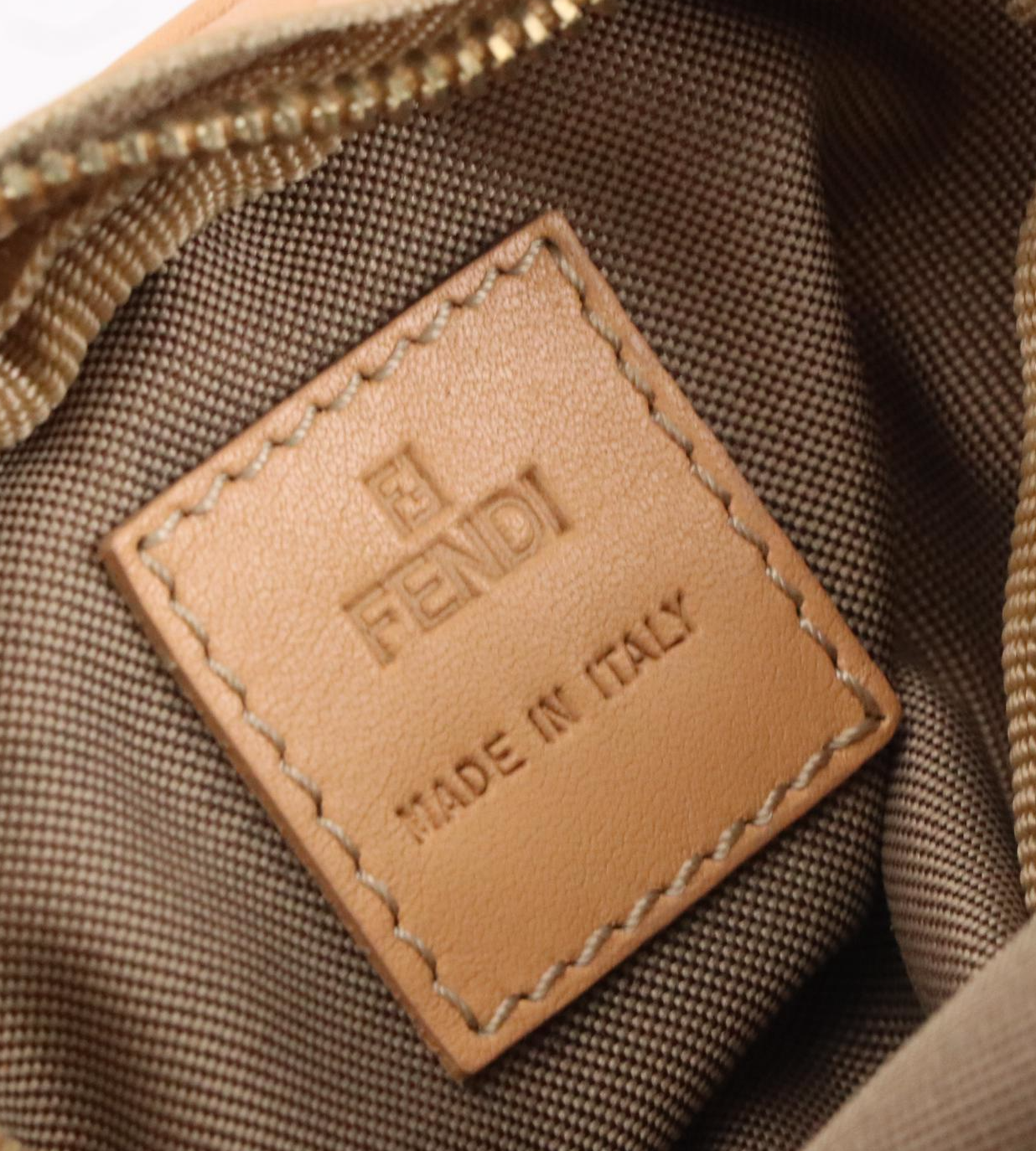 Fendi Mini Zip Coin Pouch in Beige Zuchinno Canvas and Leather Trim with Box