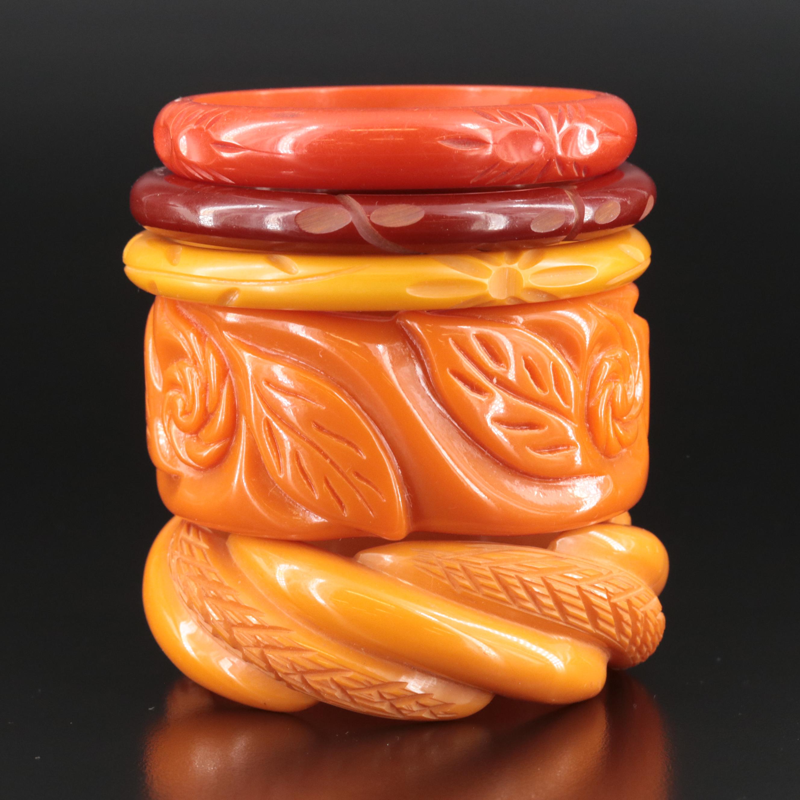 Carved and Deep Carved Bakelite Bangle Collection