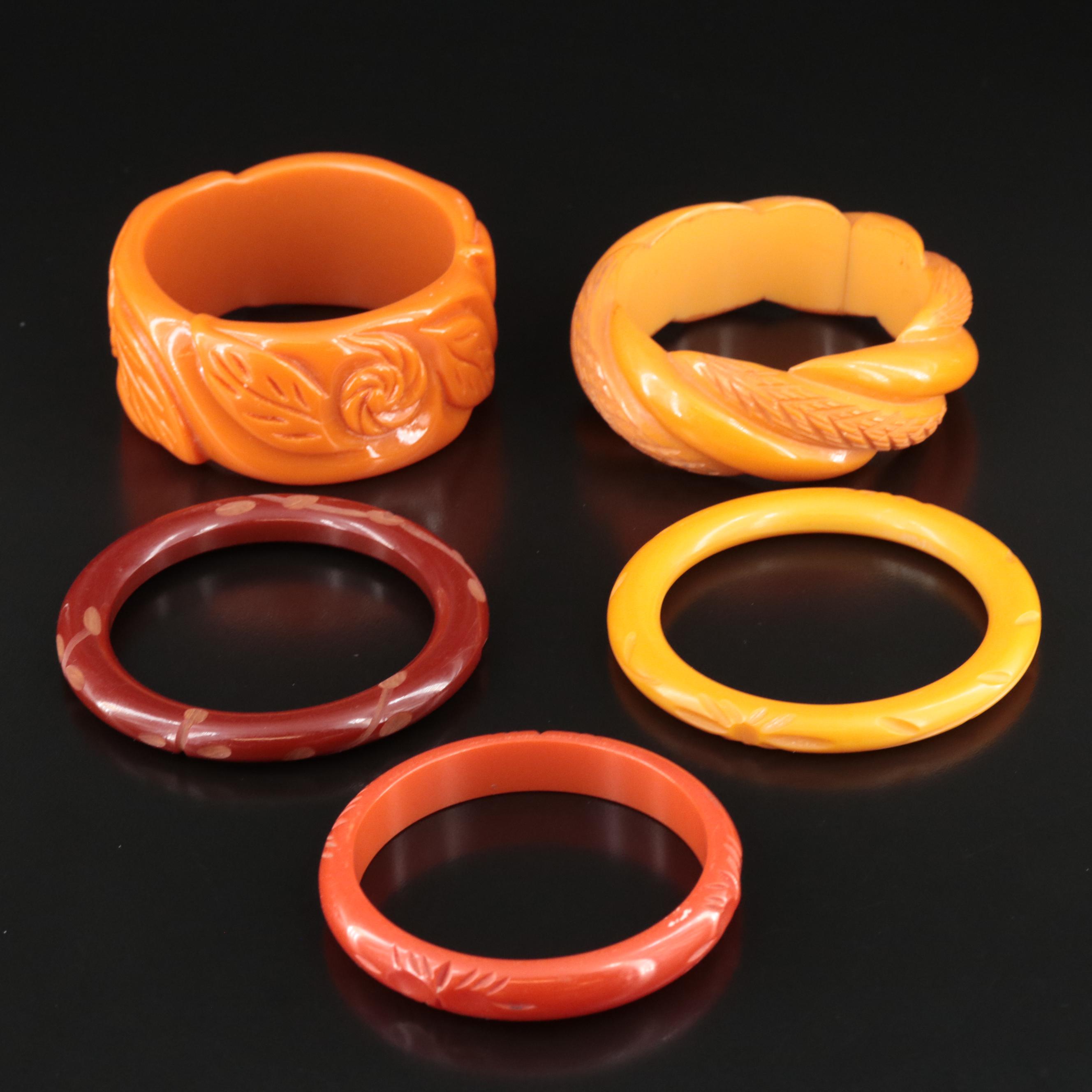 Carved and Deep Carved Bakelite Bangle Collection