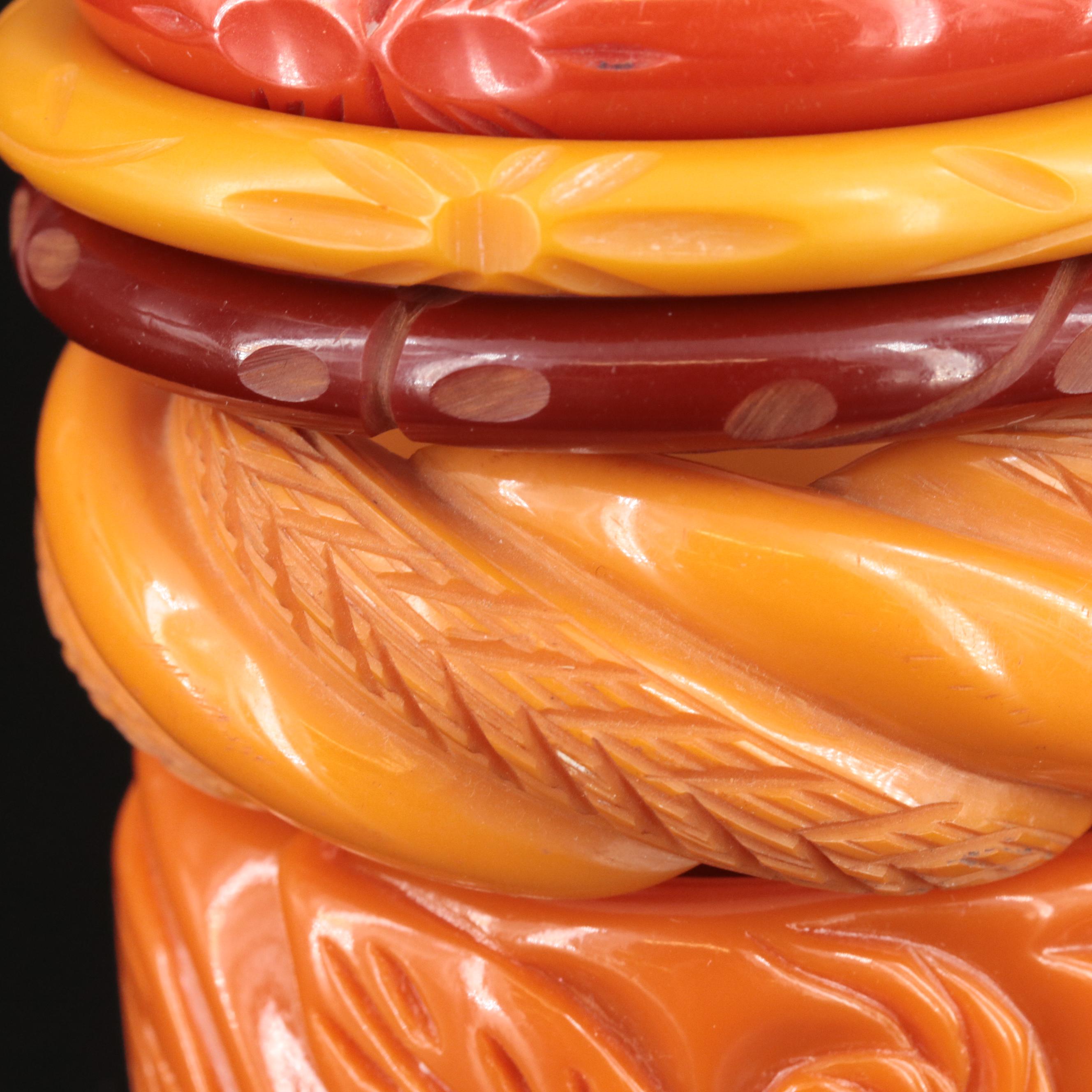 Carved and Deep Carved Bakelite Bangle Collection