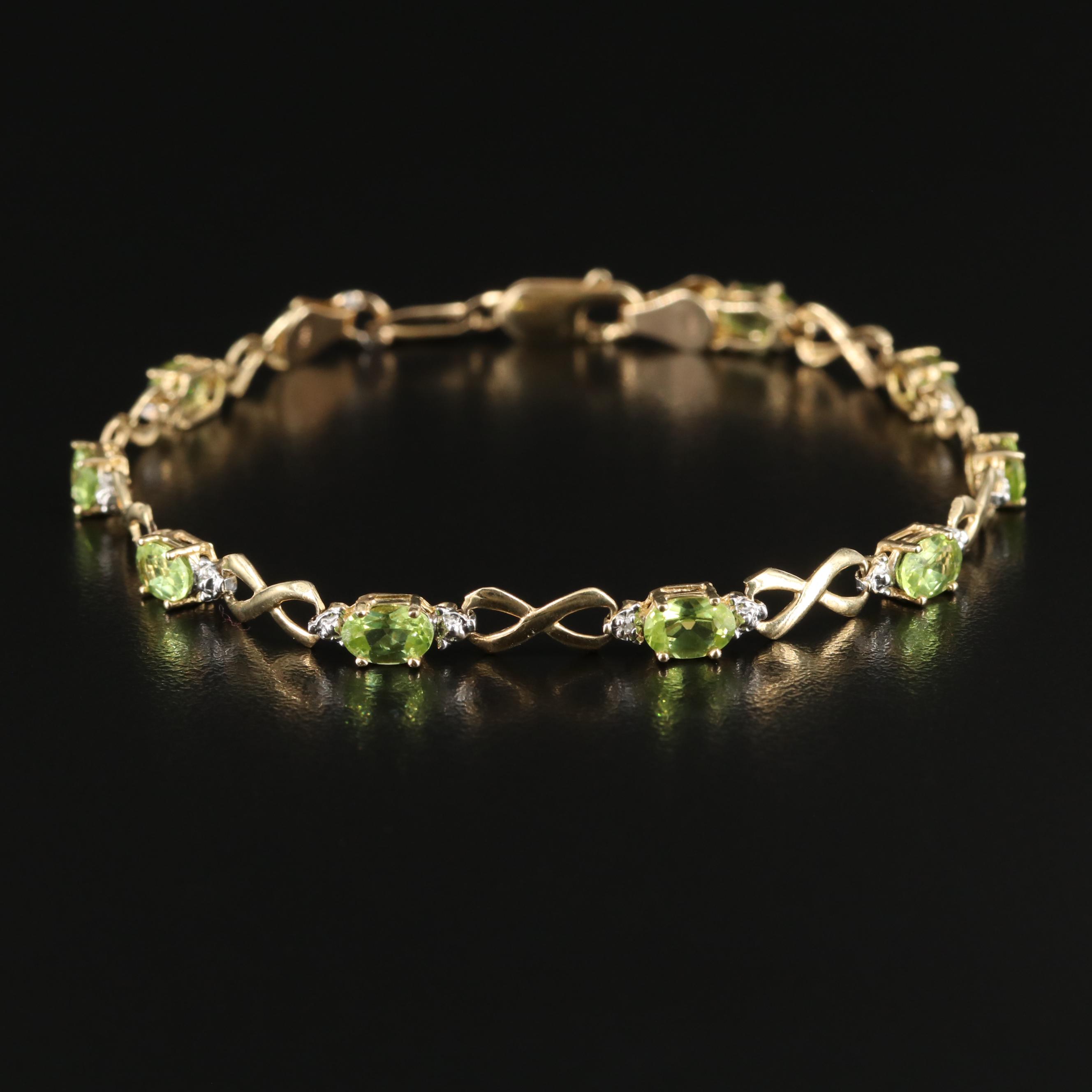 14K Peridot and Diamond Bracelet