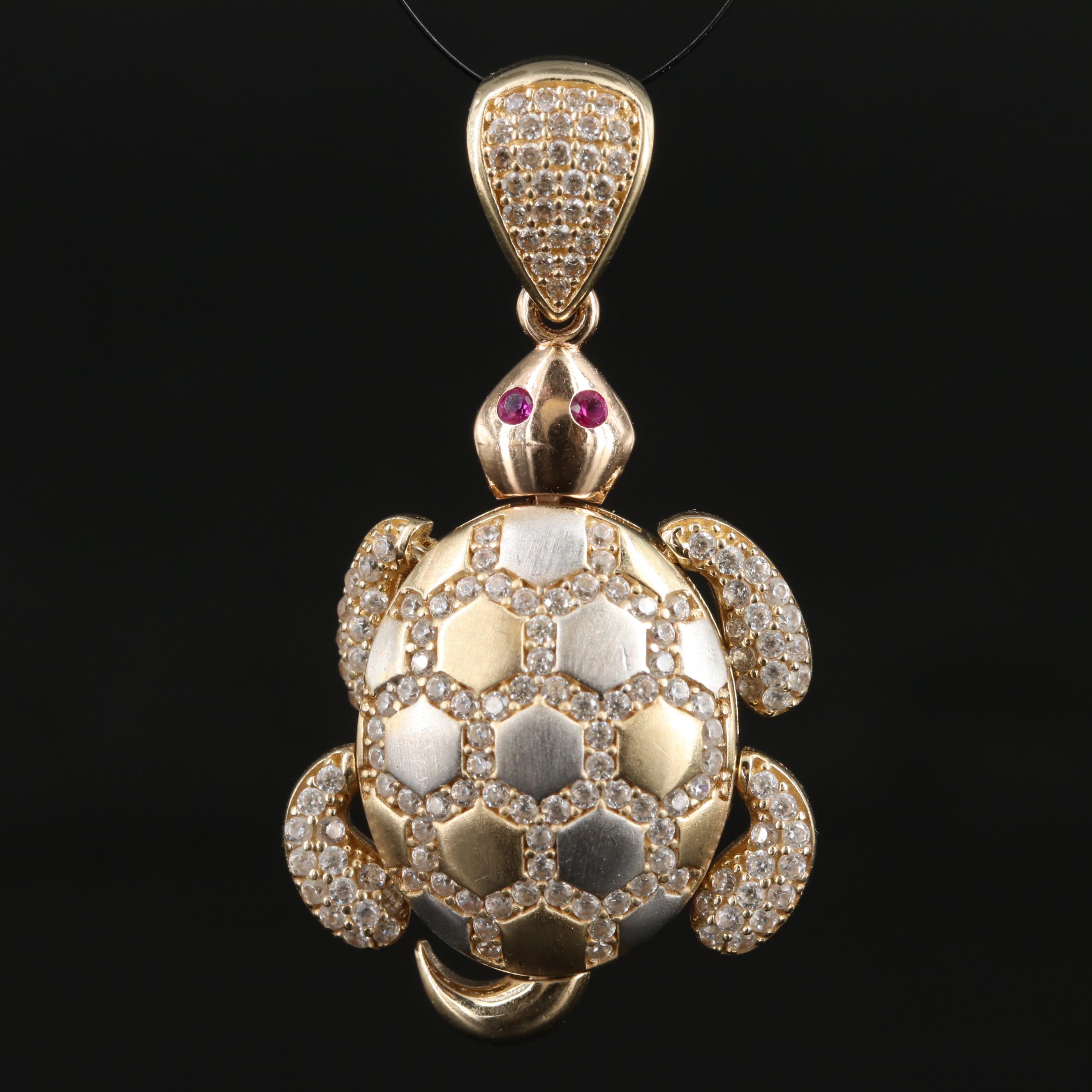 14K Ruby and Cubic Zirconia Articulated Turtle Pendant