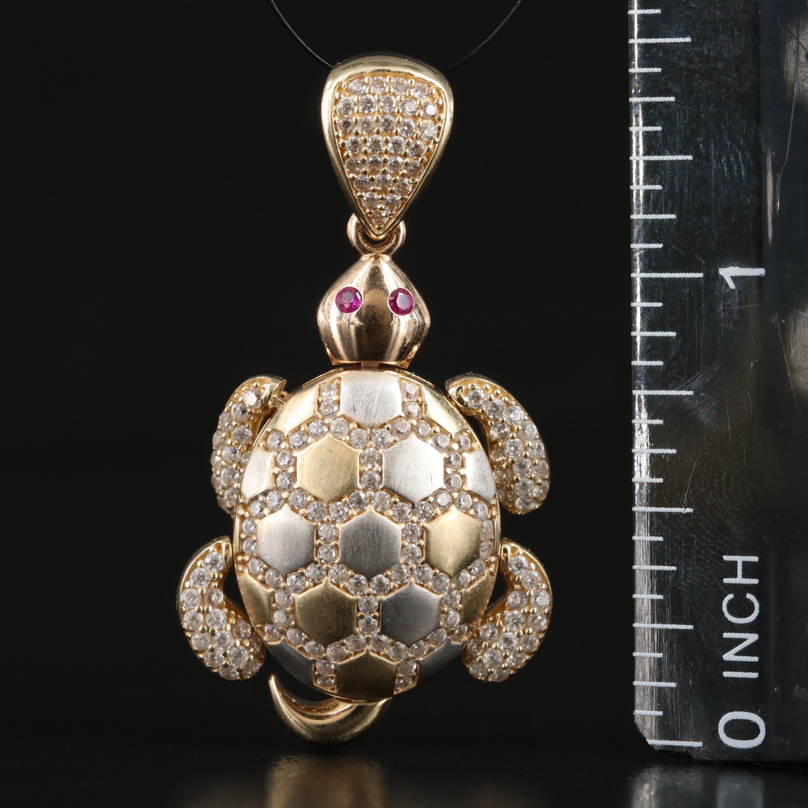 14K Ruby and Cubic Zirconia Articulated Turtle Pendant