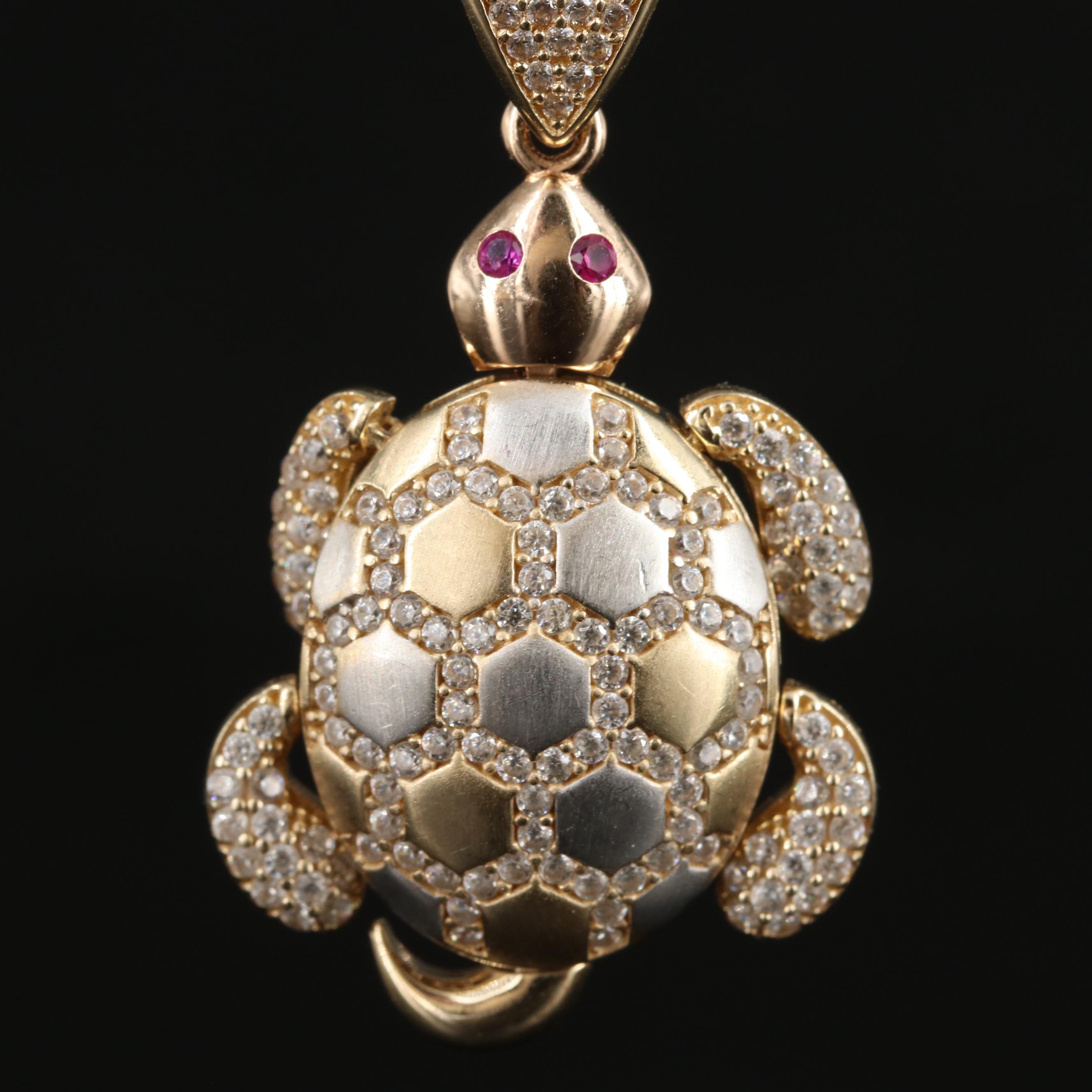 14K Ruby and Cubic Zirconia Articulated Turtle Pendant