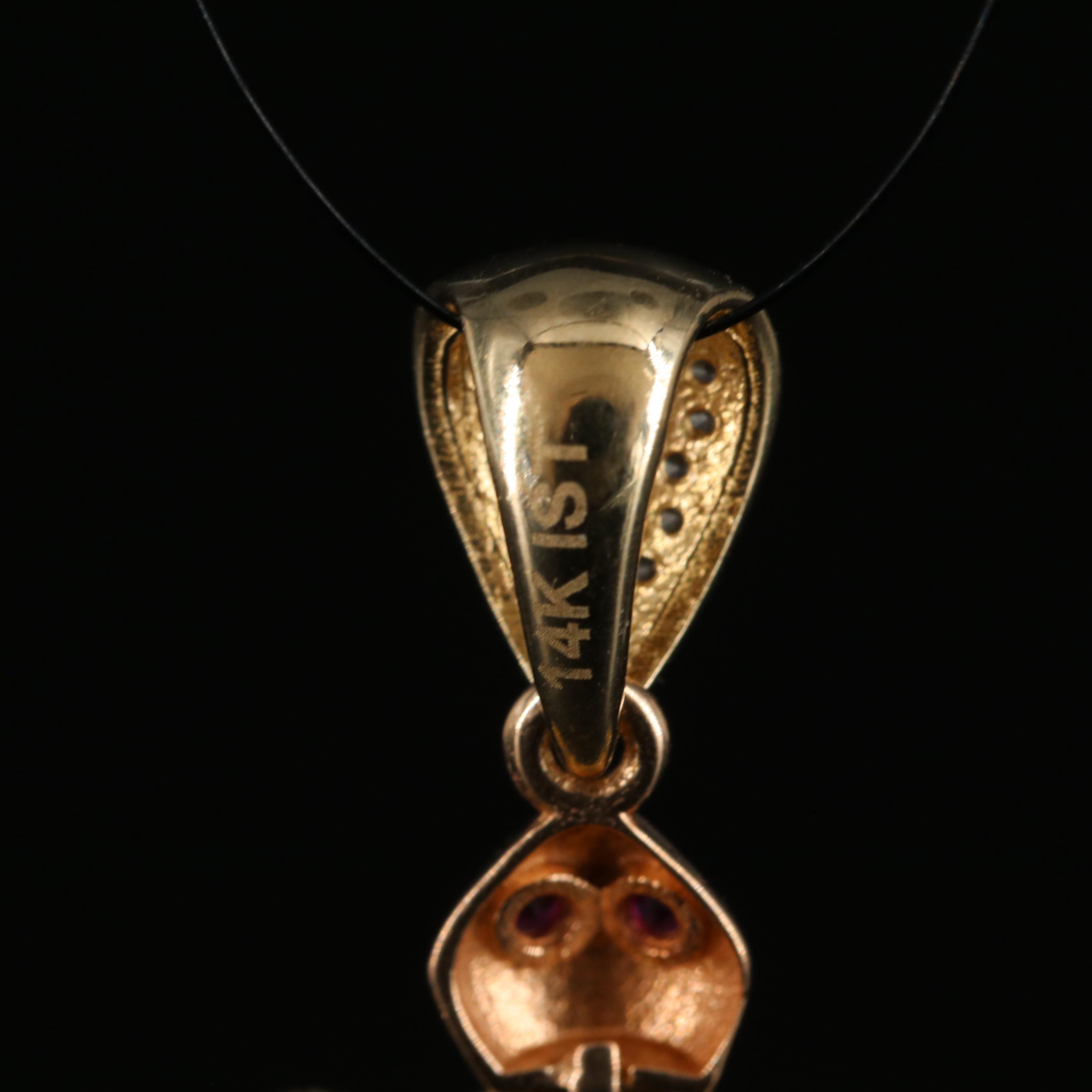 14K Ruby and Cubic Zirconia Articulated Turtle Pendant