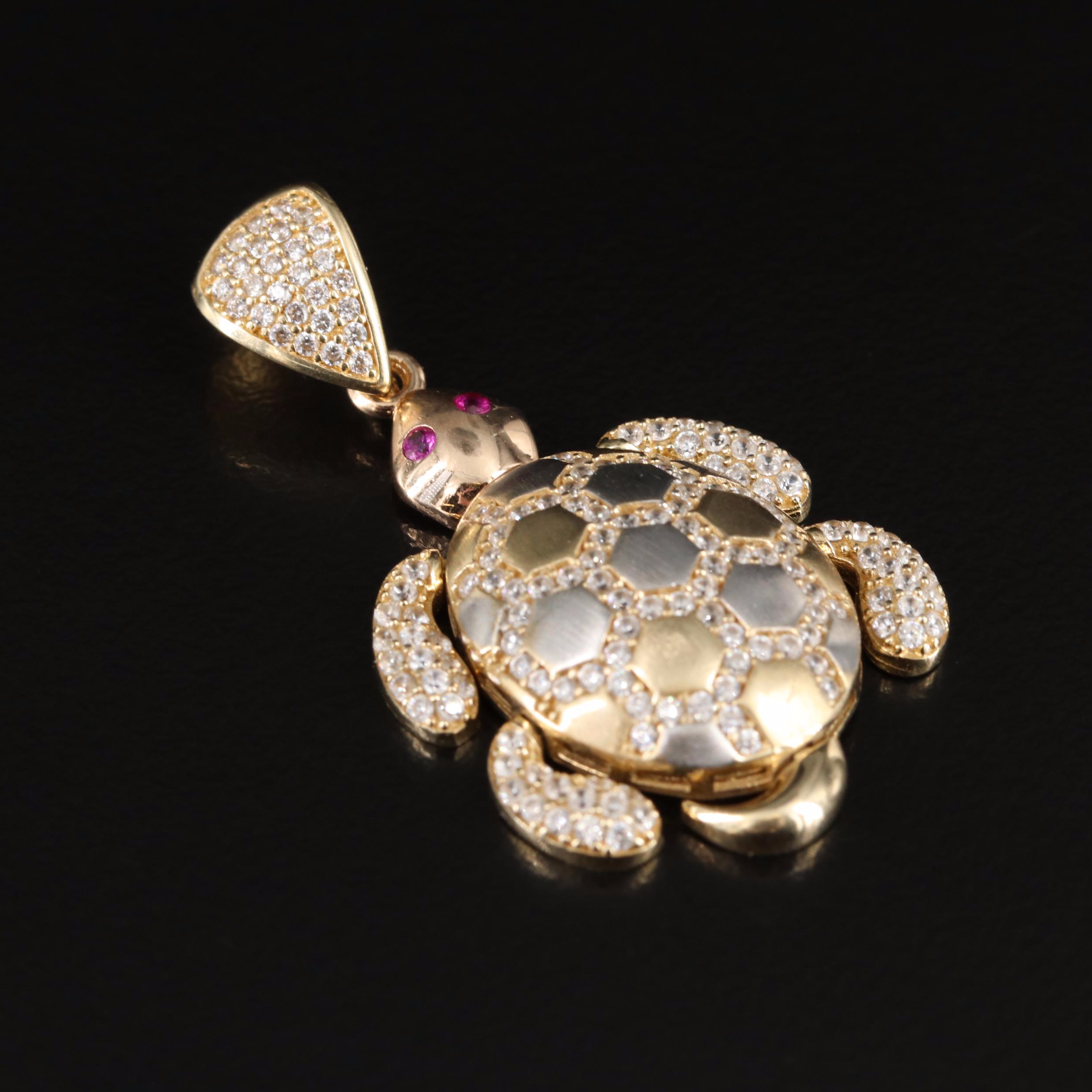14K Ruby and Cubic Zirconia Articulated Turtle Pendant