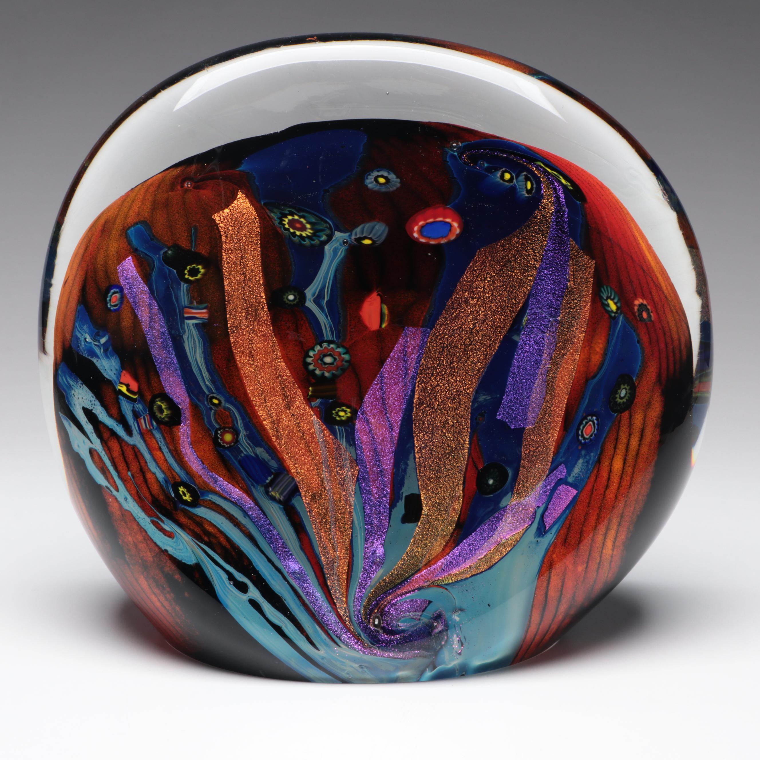 Rollin Karg Dichroic and Multicolor Abstract Art Glass Sculpture, 1999