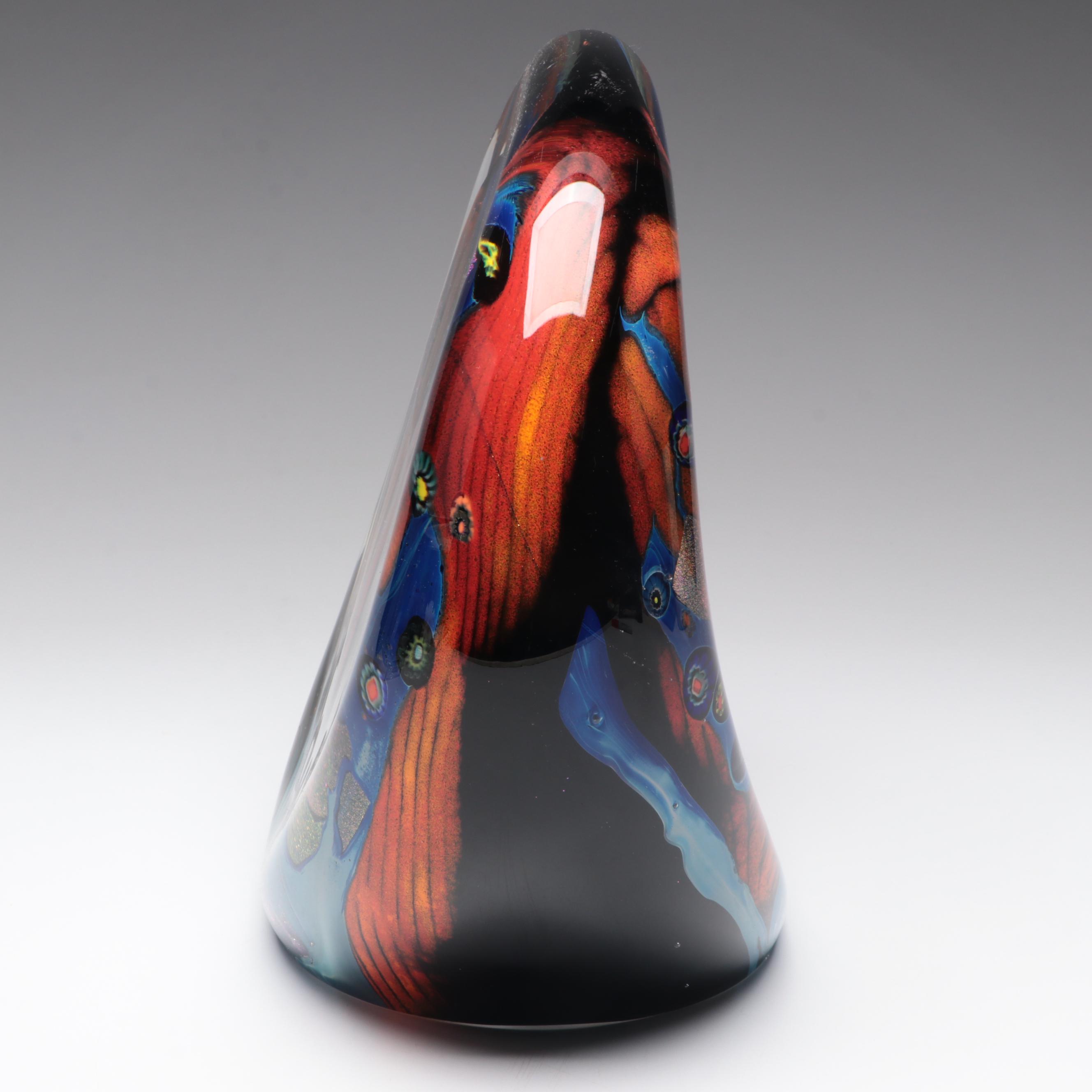 Rollin Karg Dichroic and Multicolor Abstract Art Glass Sculpture, 1999
