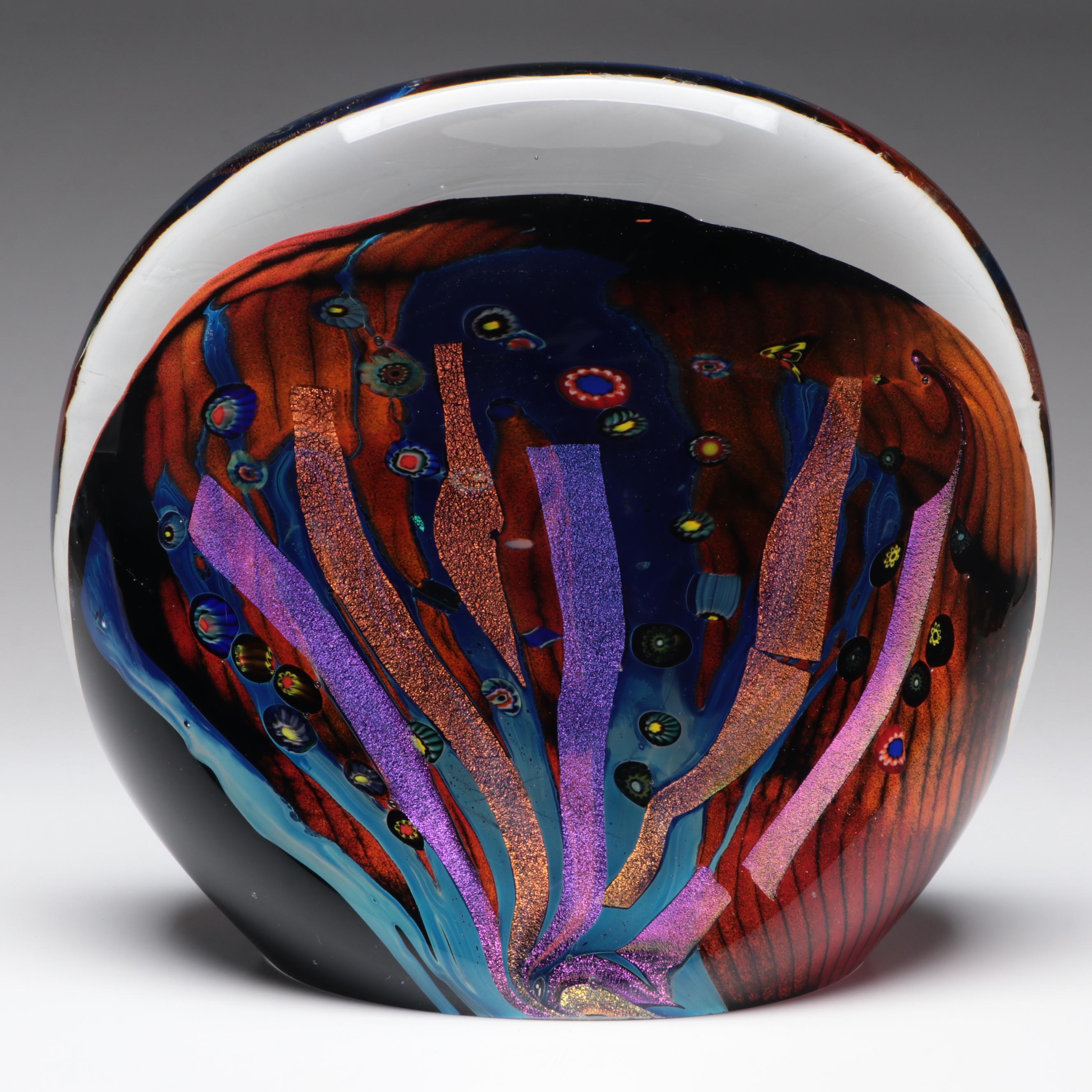 Rollin Karg Dichroic and Multicolor Abstract Art Glass Sculpture, 1999