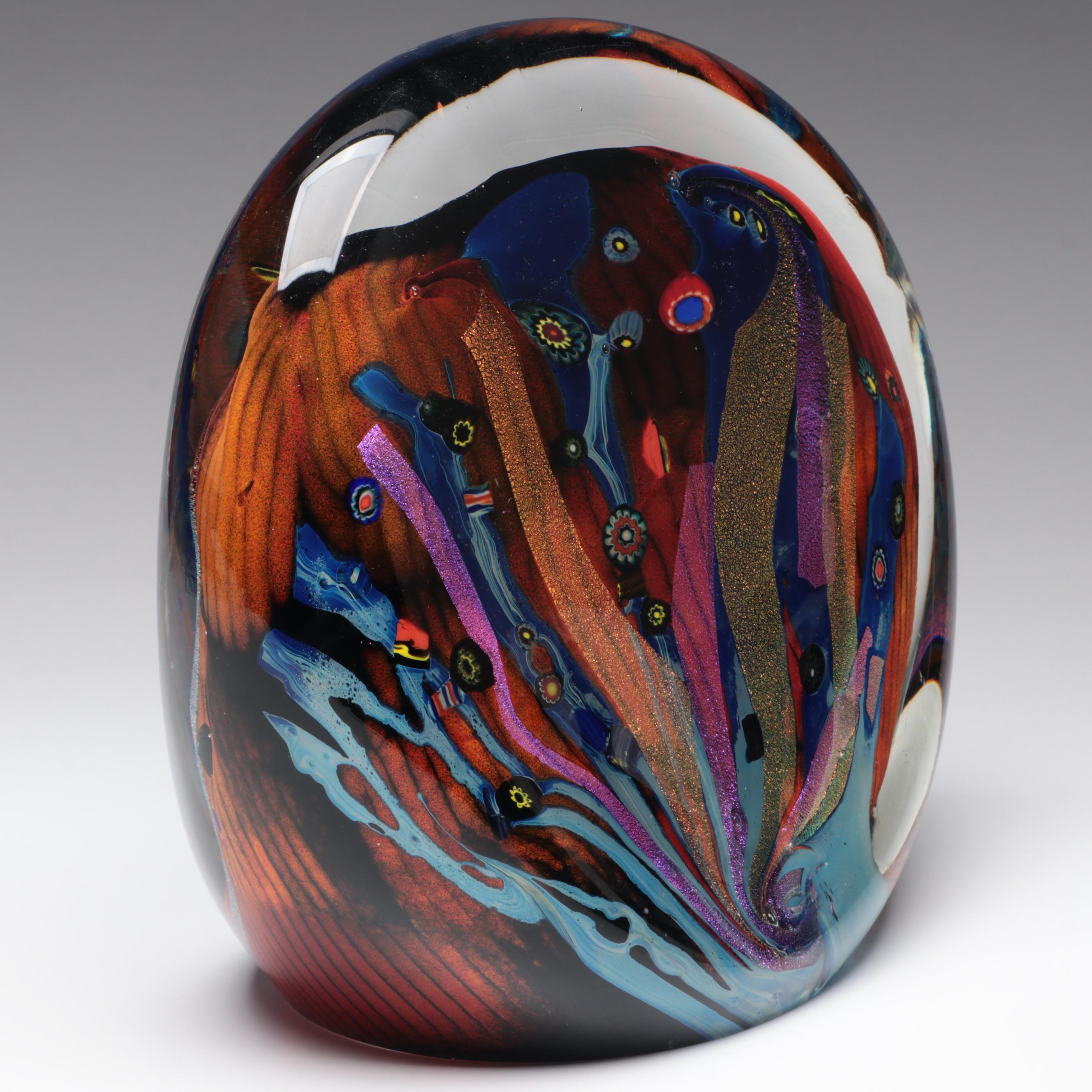 Rollin Karg Dichroic and Multicolor Abstract Art Glass Sculpture, 1999