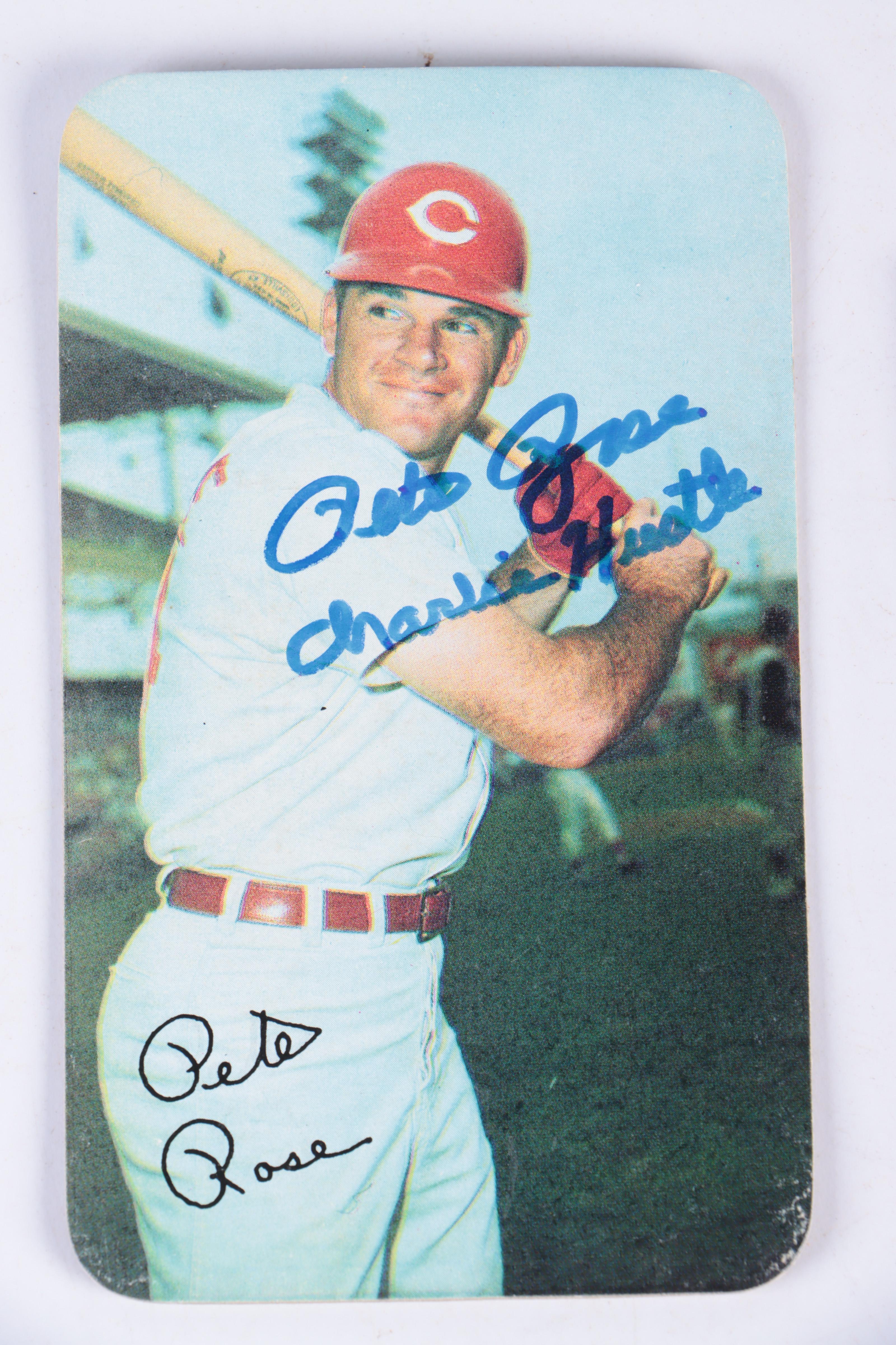 Pete Rose Signed Topps Super Baseball Card and 1970 All-Star Ballot