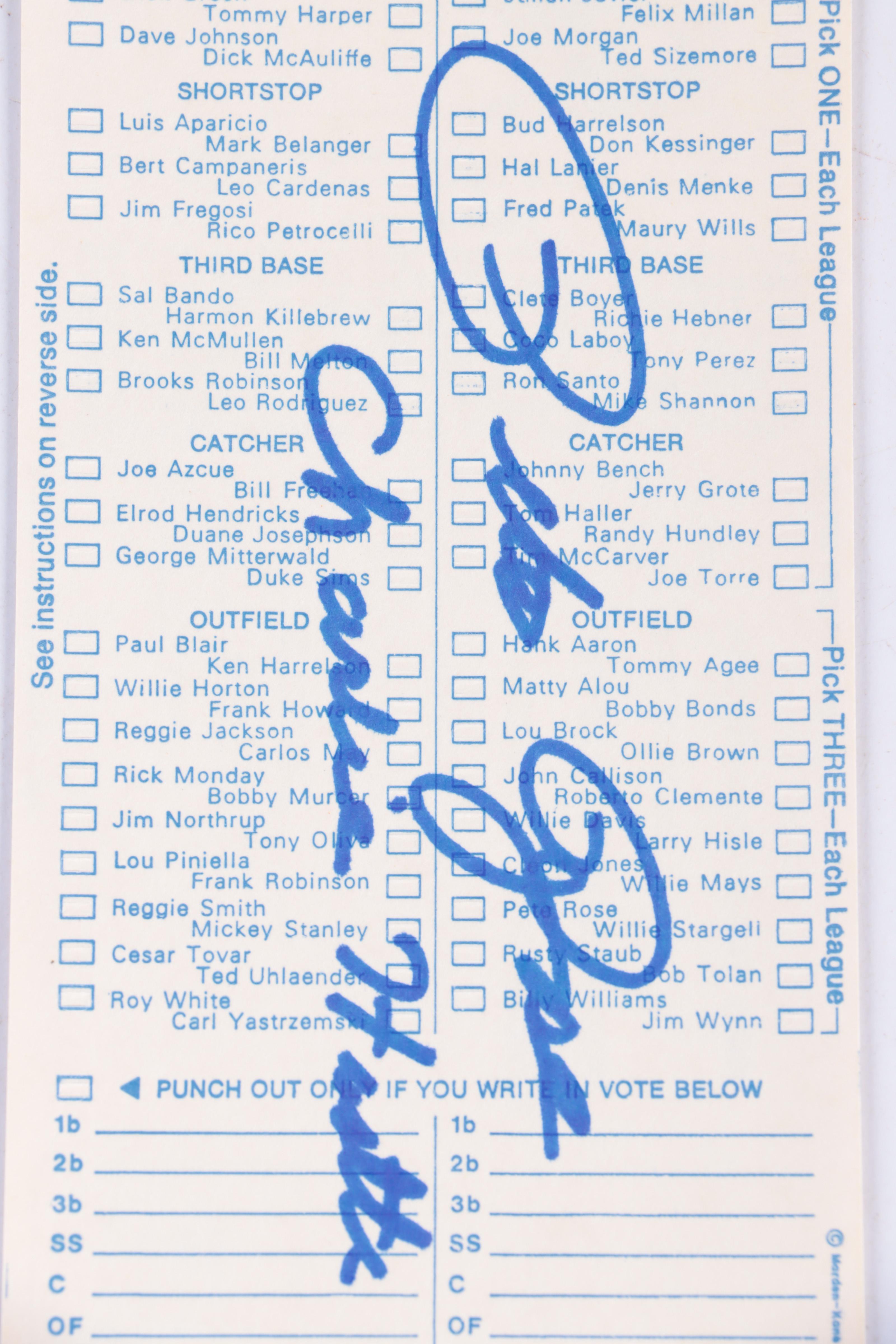 Pete Rose Signed Topps Super Baseball Card and 1970 All-Star Ballot