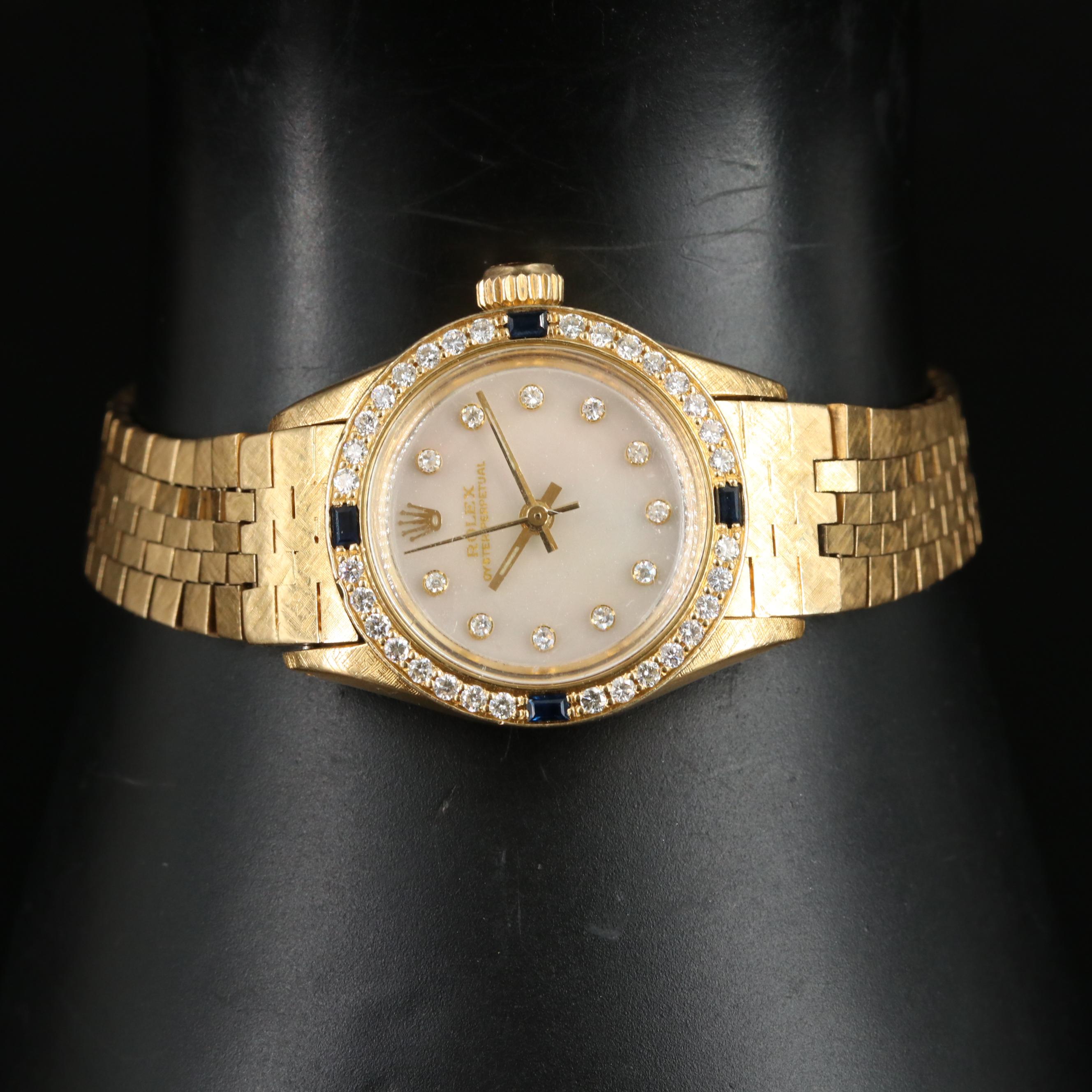 Modified Rolex Custom Mother-of-Pearl, Diamond Dial, Sapphire Bezel Watch