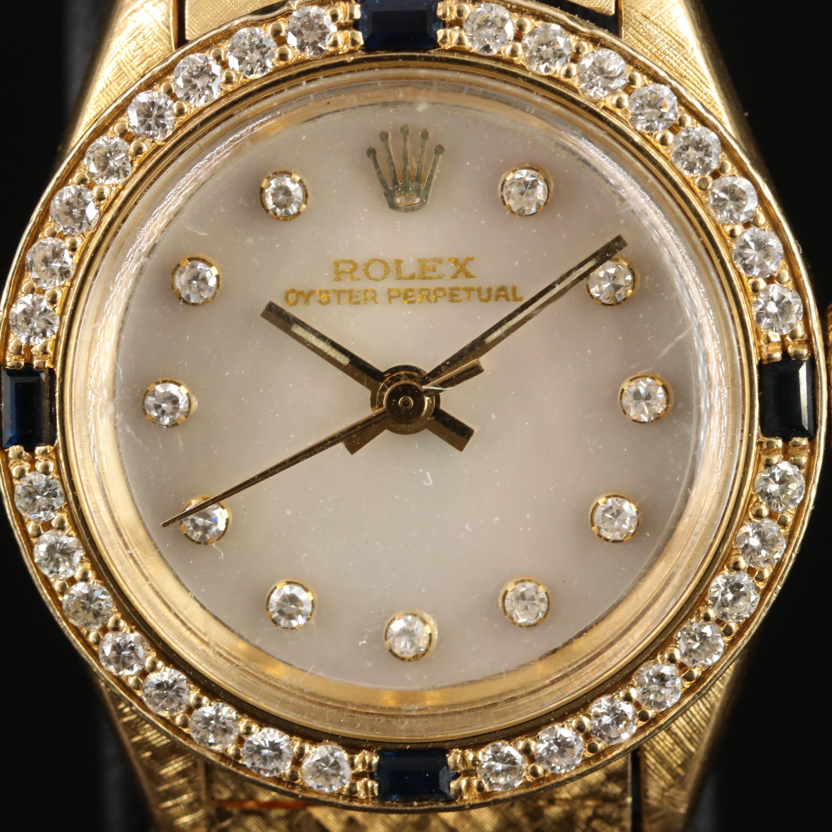 Modified Rolex Custom Mother-of-Pearl, Diamond Dial, Sapphire Bezel Watch